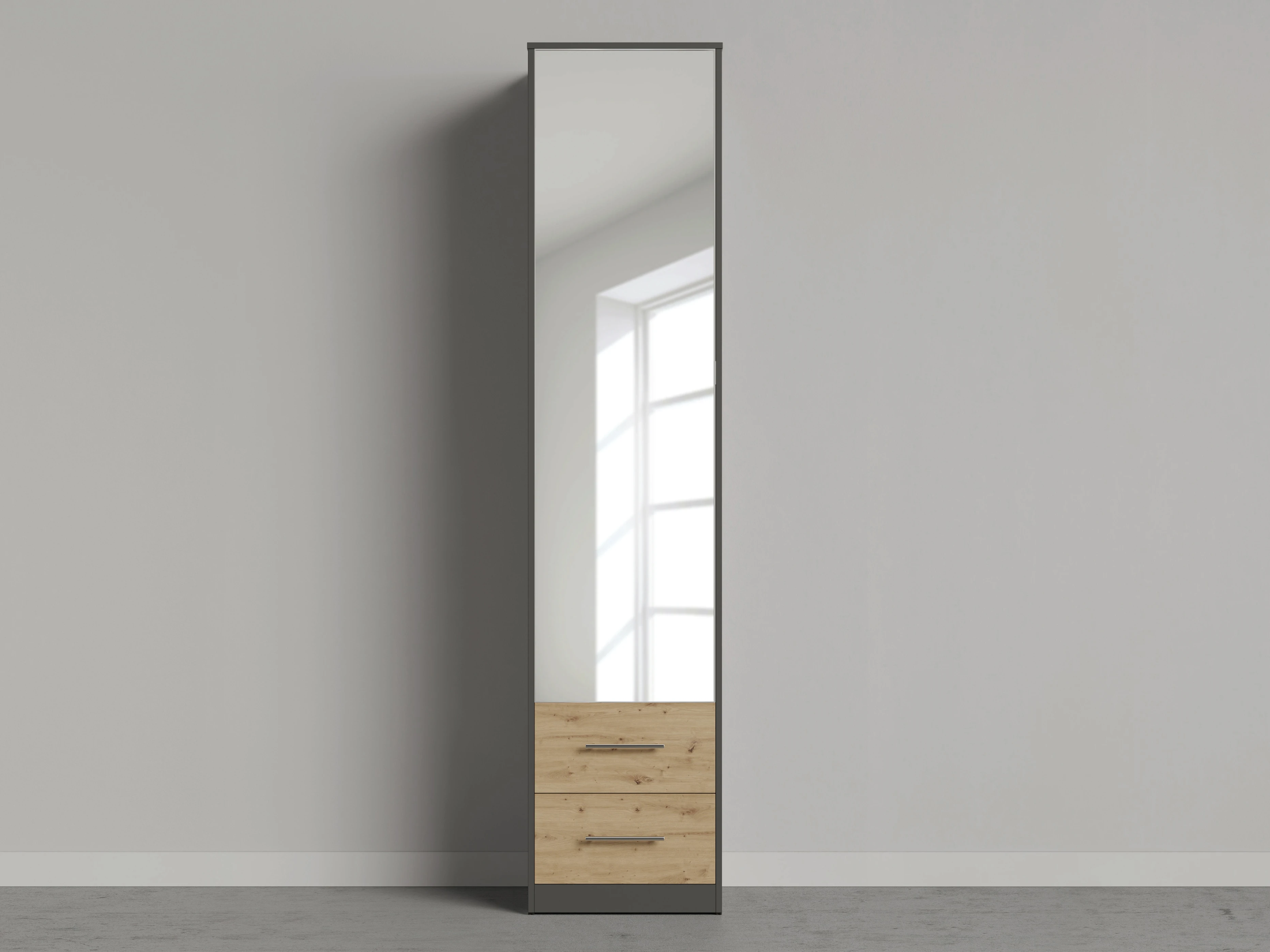 1 Cabinet 50cm with 1 door and 2 drawers Anthracite/Mirror/Wild oak