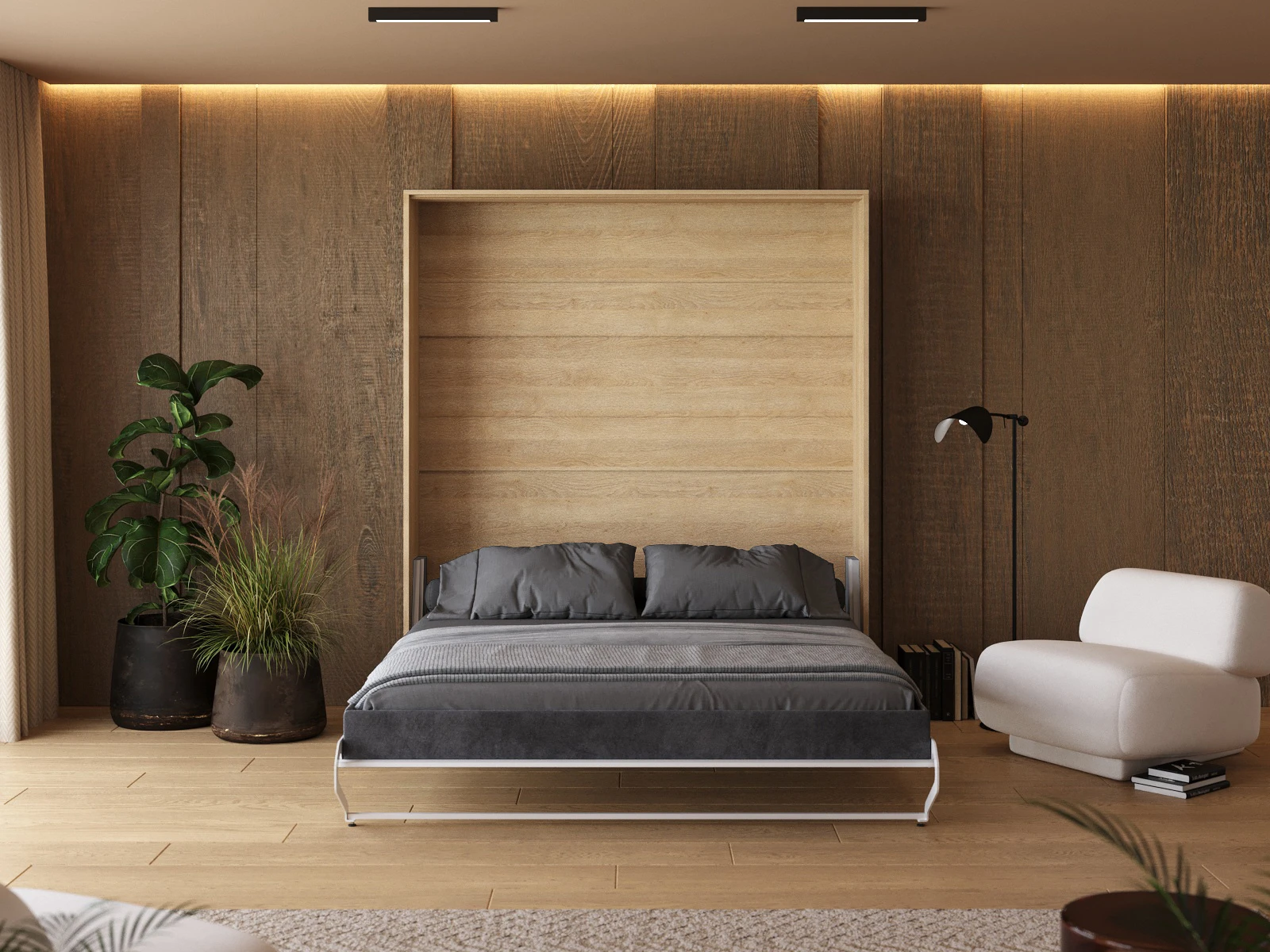 Murphy Bed 160x200 Vertical (M1) Kaiserberg Oak / Mirror picture 4