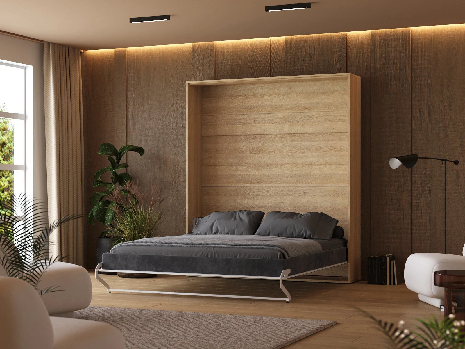 2 Murphy Bed 160x200 Vertical (M1 40 cm depth) Kaiserberg Oak / Mirror