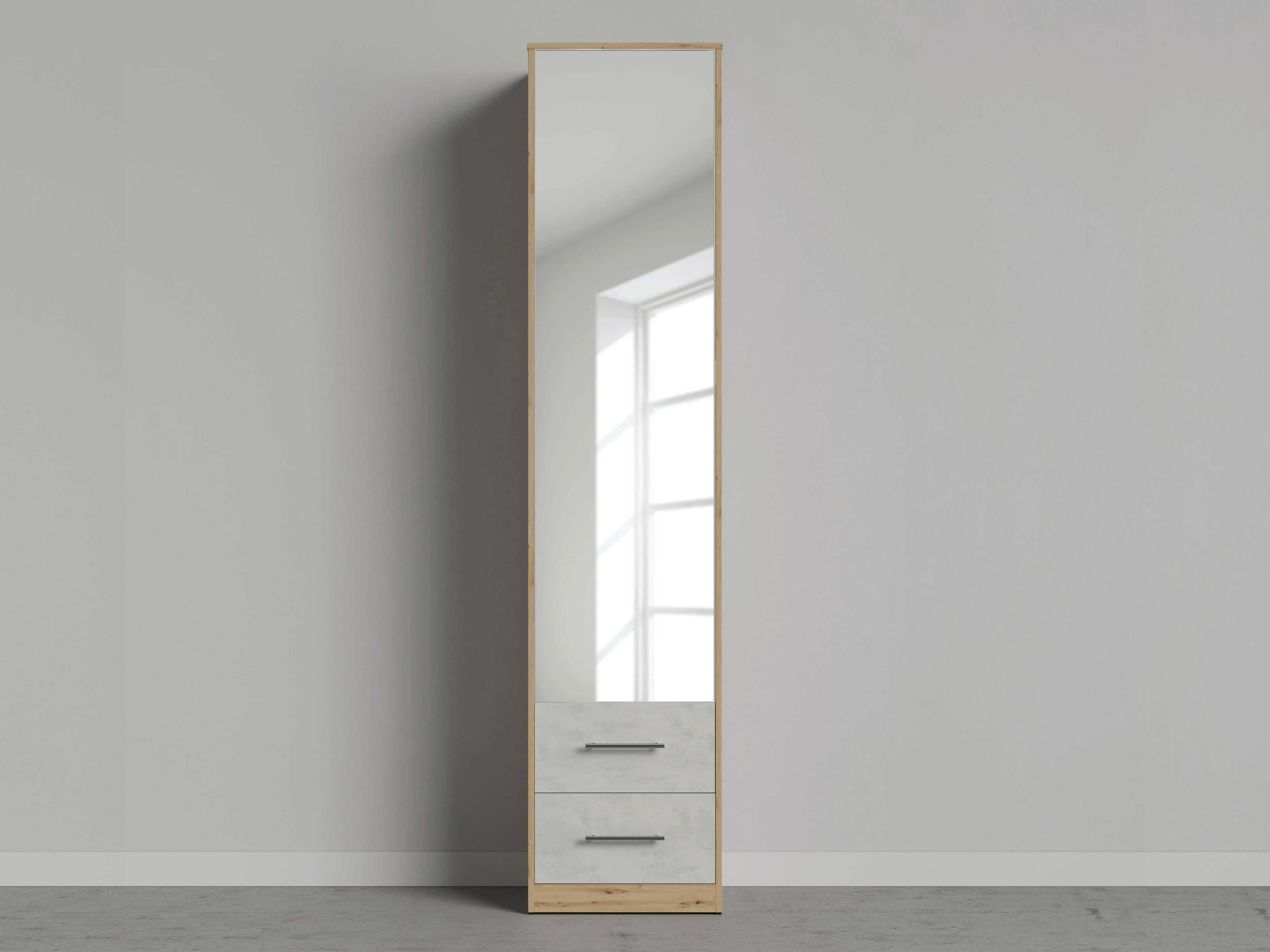 1 Cabinet 50cm with 1 door and 2 drawers Wild oak /Mirror/Concrete 