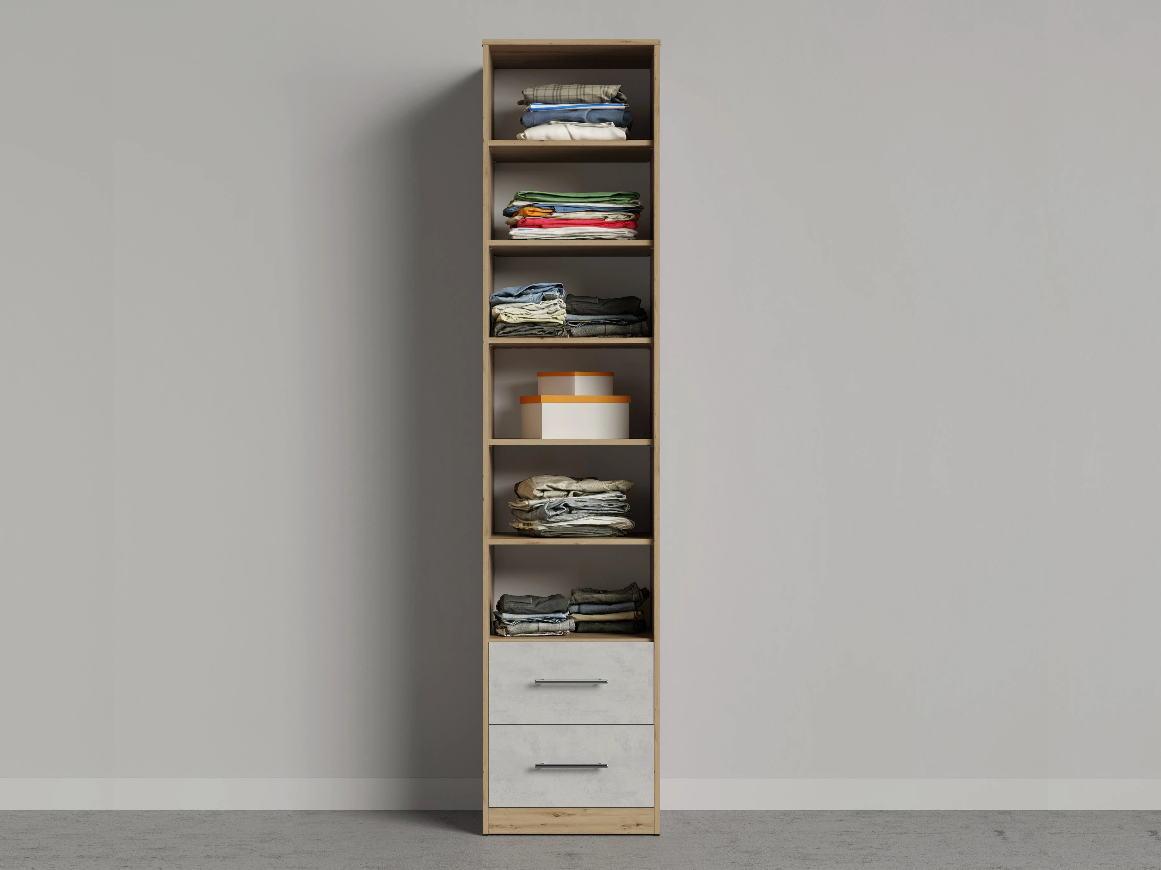 2 Cabinet 50cm with 1 door and 2 drawers Wild oak /Mirror/Concrete 