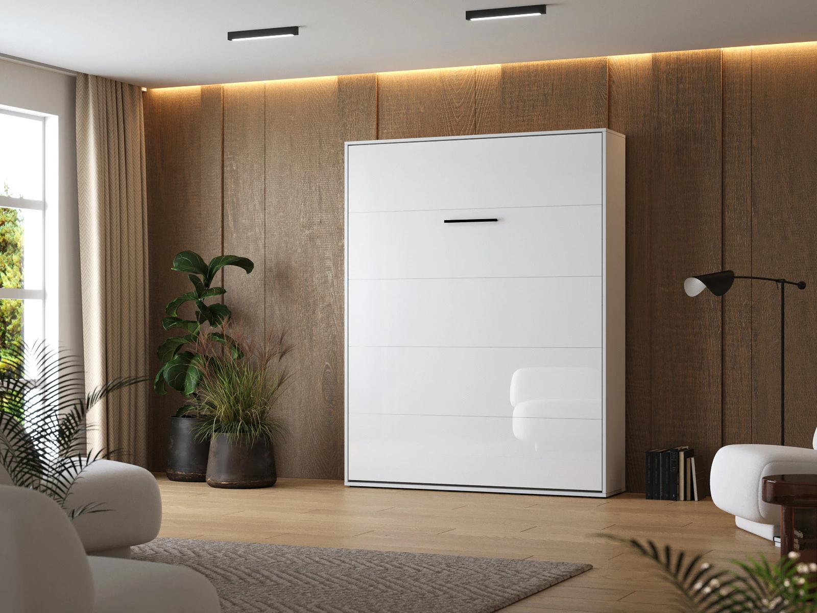 Murphy Bed 160x200 Vertical (M1) White / White Gloss  picture 1