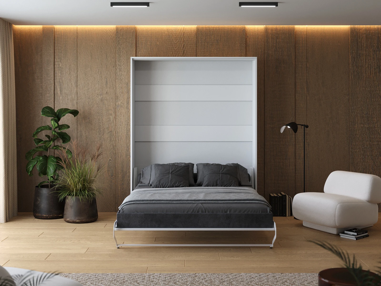 Murphy Bed 160x200 Vertical (M1) White / White Gloss  picture 5