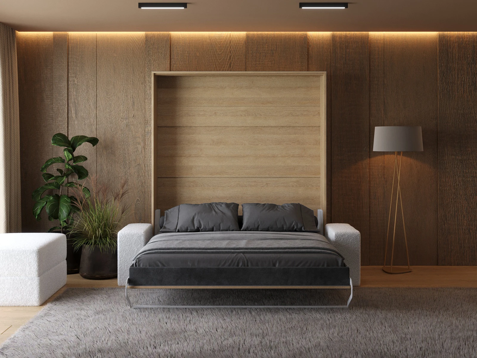 Murphy Bed (M1) 180x200 Vertical Kaiser Oak with Sofa White picture 5