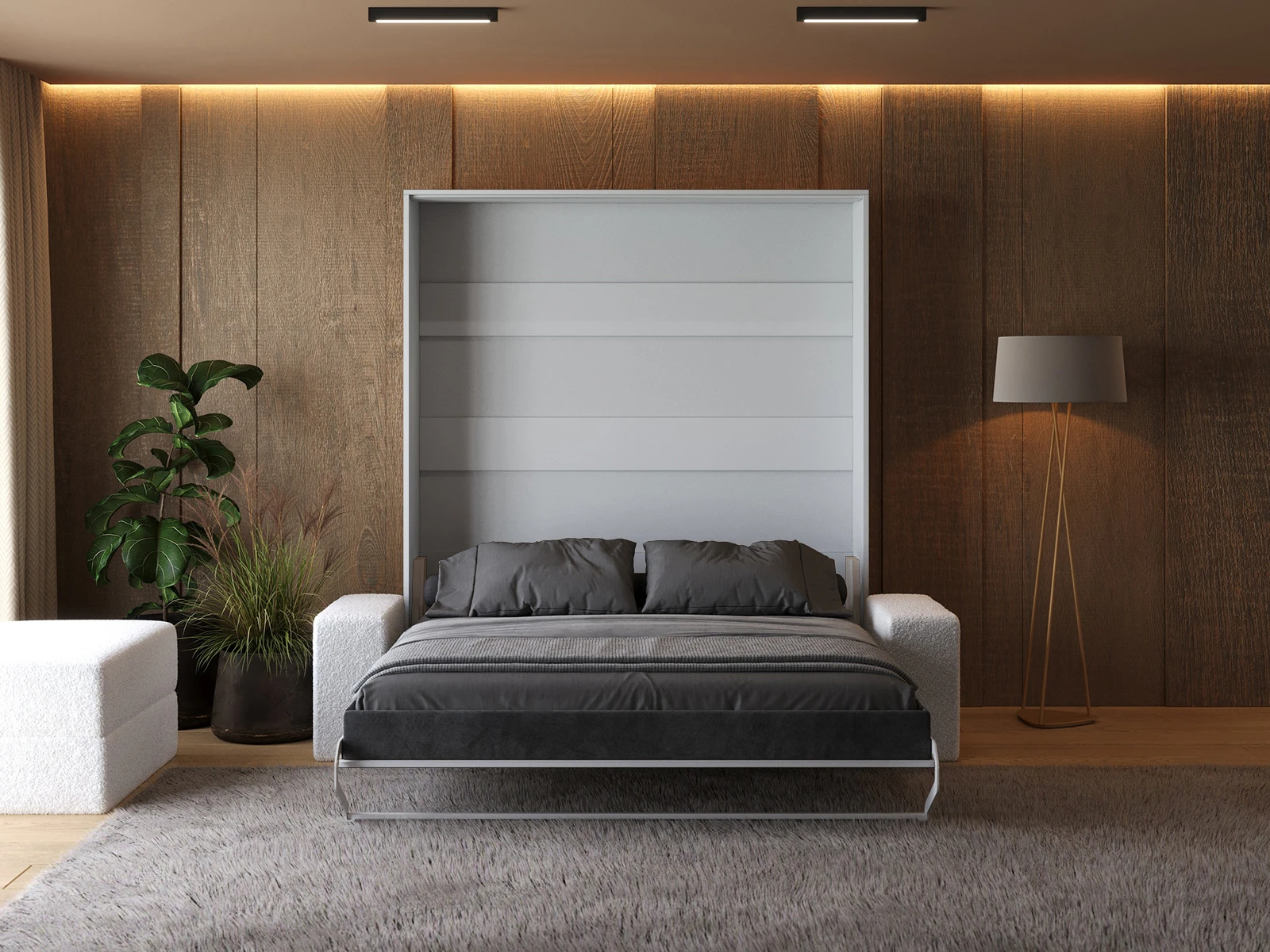 Murphy Bed (M1) 180x200 Vertical White / White Gloss with Sofa White picture 5