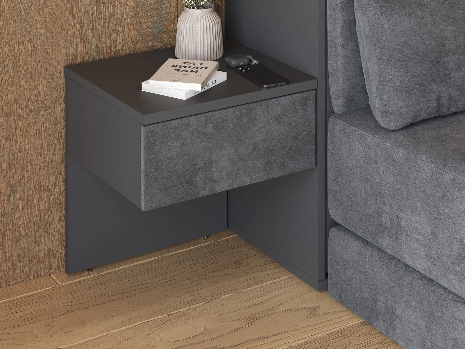 Bedside table (40cm depth) Anthracite / Anthracite Stoff picture 5