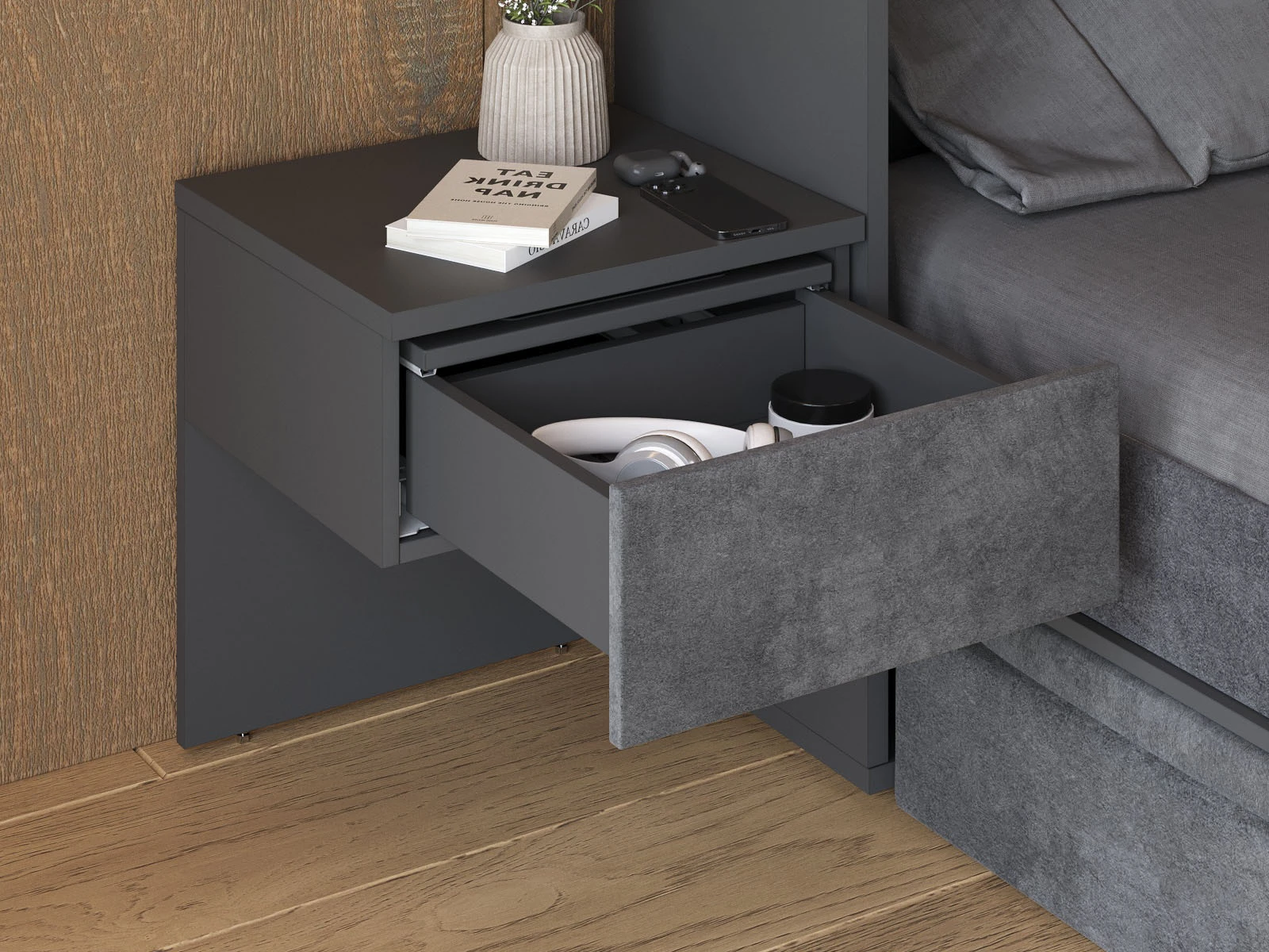 Bedside table (40cm depth) Anthracite / Anthracite Stoff picture 6