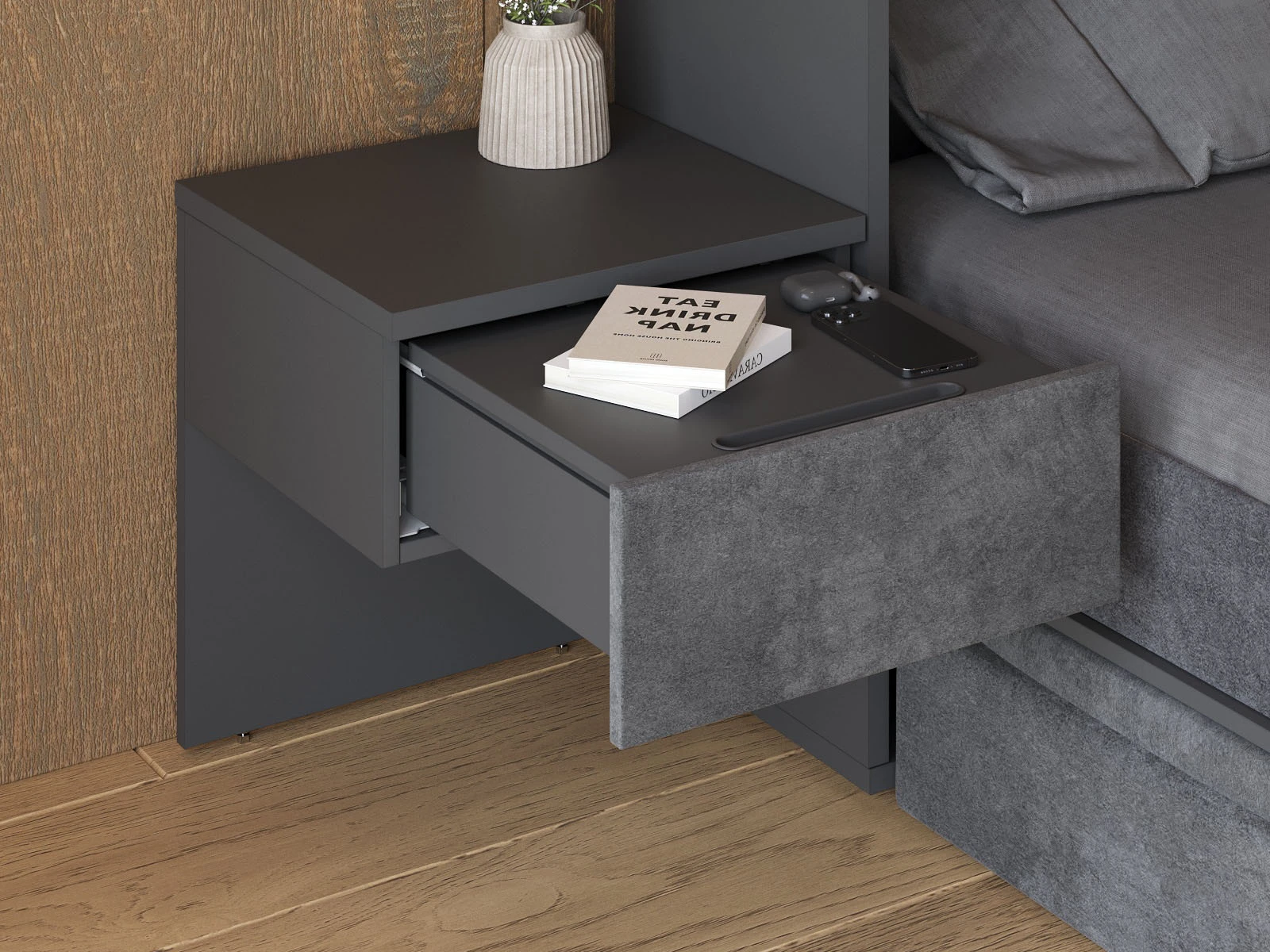 Bedside table (40cm depth) Anthracite / Anthracite Stoff picture 7