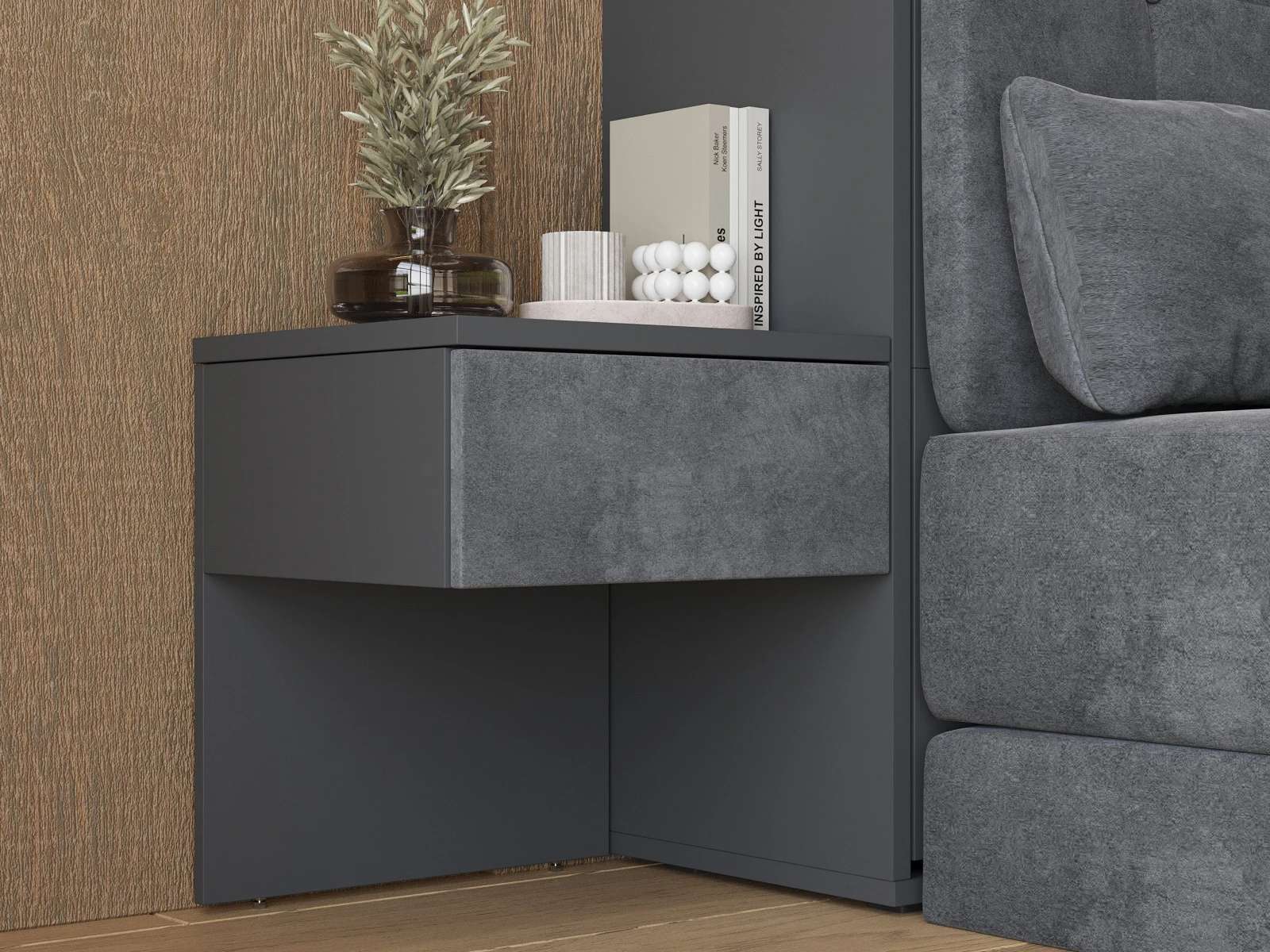 Bedside table (40cm depth) Anthracite / Anthracite Stoff picture 1