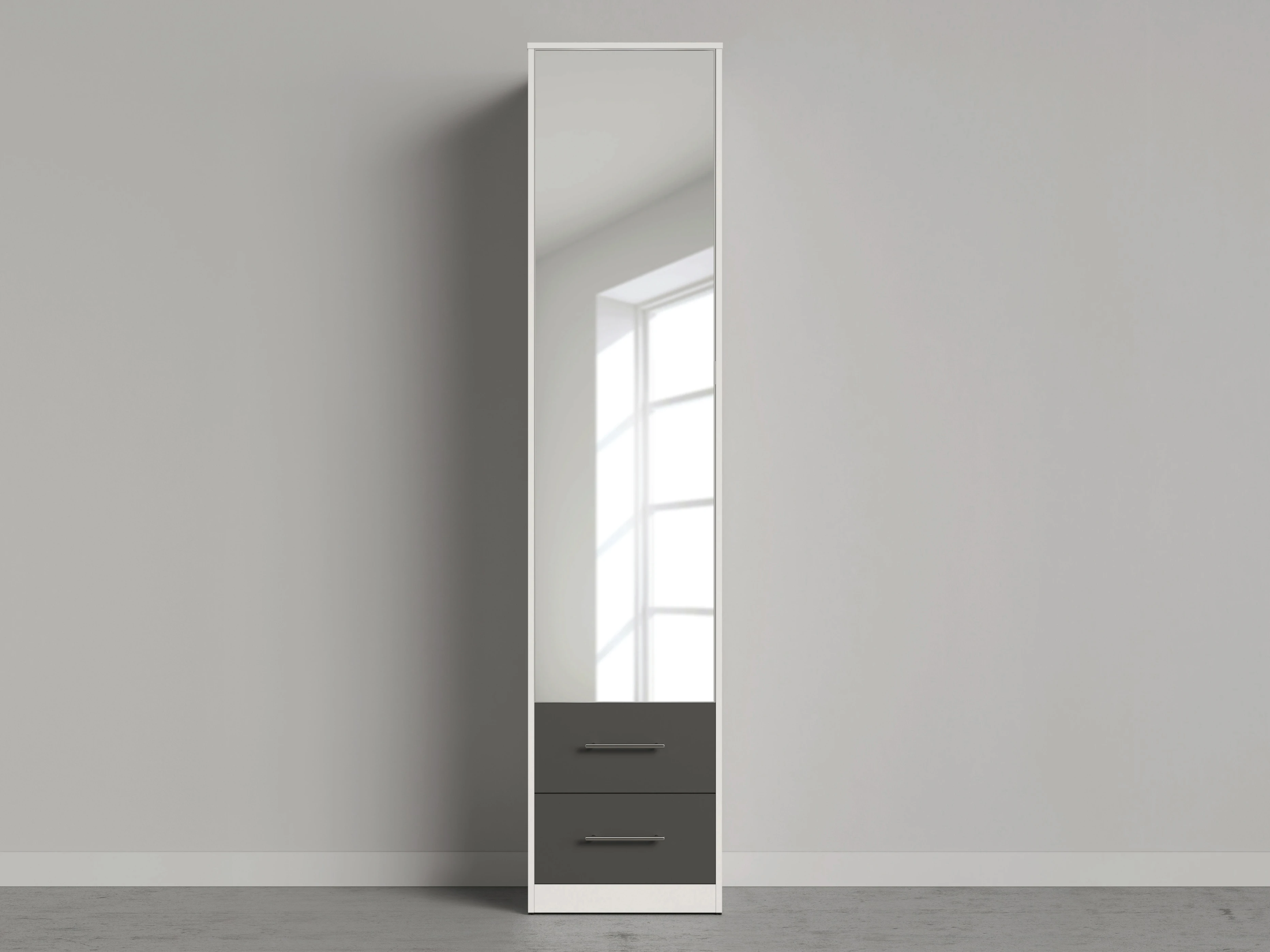 1 Closet 50x220 cm (Standard 45 cm depth) White / Mirror / Antracite