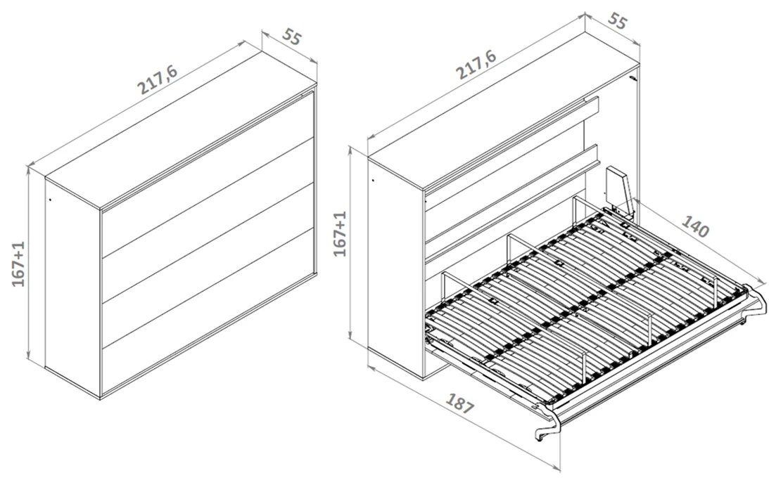 Murphy Bed 140x200 Horizontal (M2 55cm depth) Anthracite picture 17