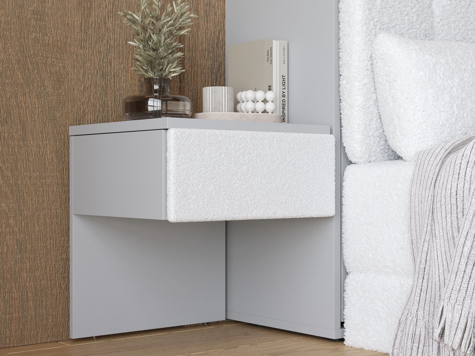 Bedside table (40cm depth) Pearl Grey / White Stoff picture 8