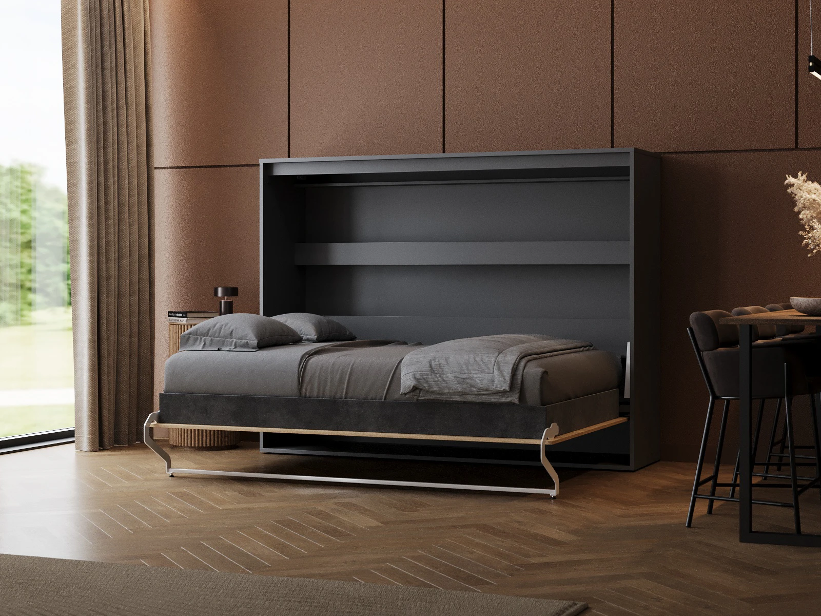 2 Murphy Bed 140x200 Horizontal (M2 55cm depth) Anthracite/Kaiser Oak