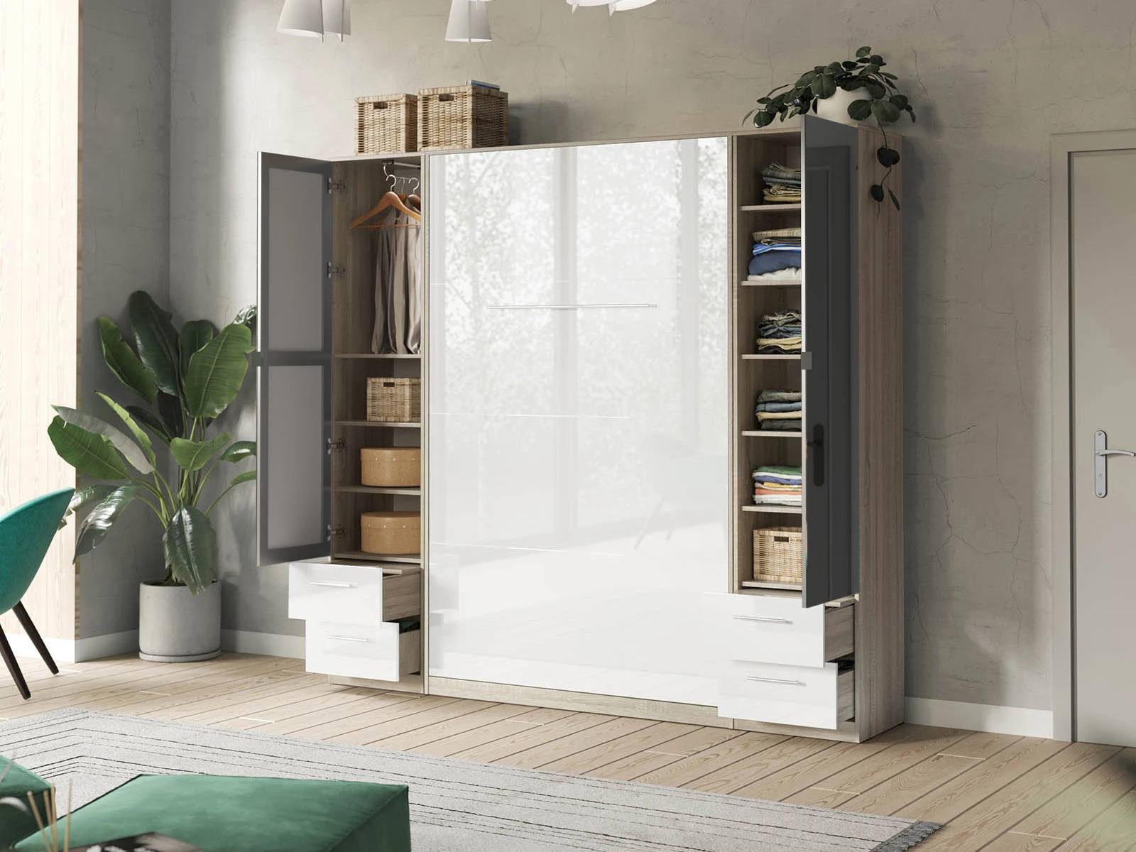 Cabinet 50 cm (Standard 45 cm depth) Oak Sonoma / Mirror / White Gloss picture 10