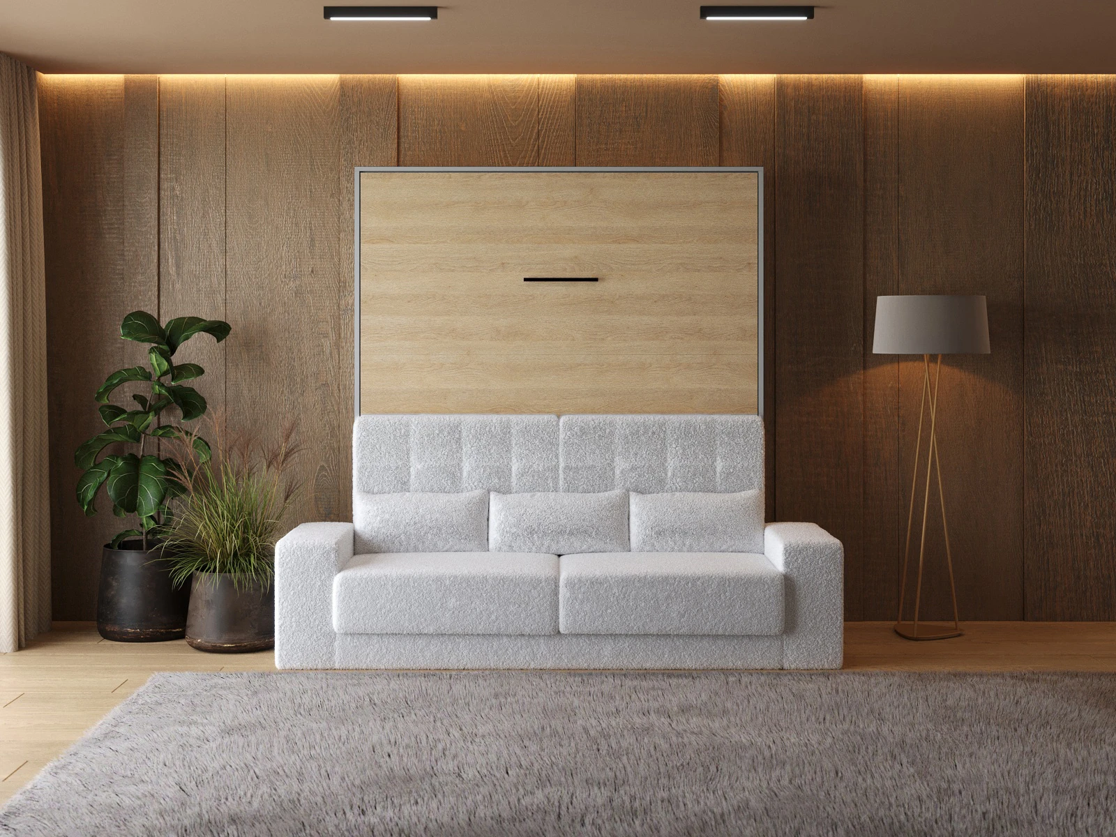 Murphy Bed (M1) 180x200 Vertical Pearl Grey / Kaiser Oak with Sofa White picture 3