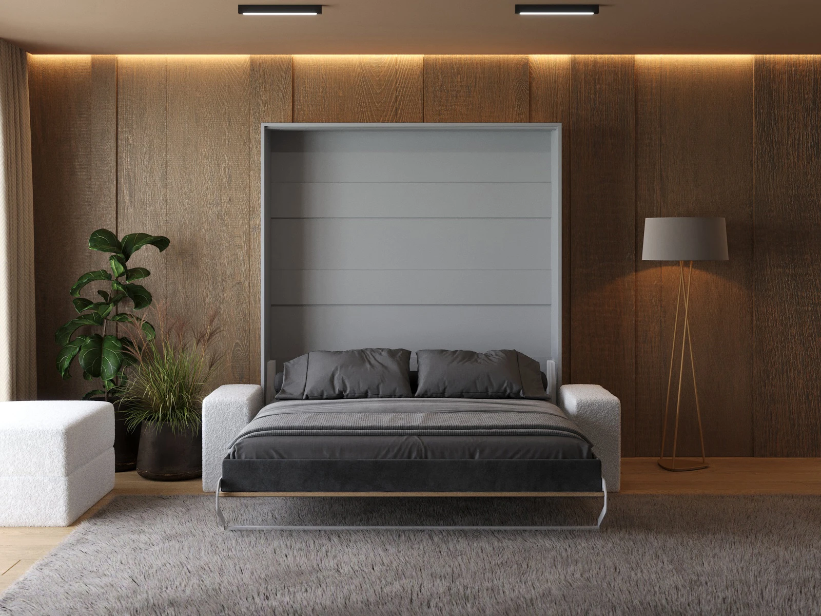 Murphy Bed (M1) 180x200 Vertical Pearl Grey / Kaiser Oak with Sofa White picture 5