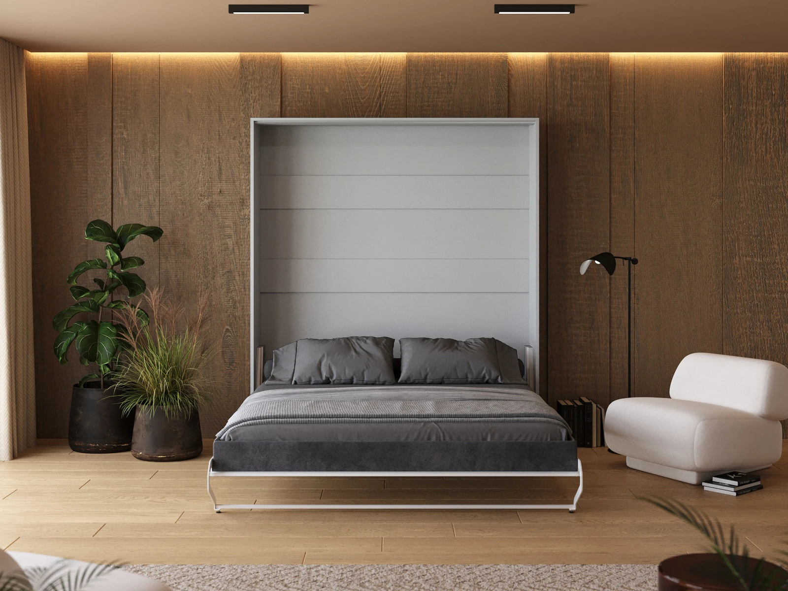 Murphy Bed 160x200 Vertical (M1) Pearl Grey / Mirror picture 4