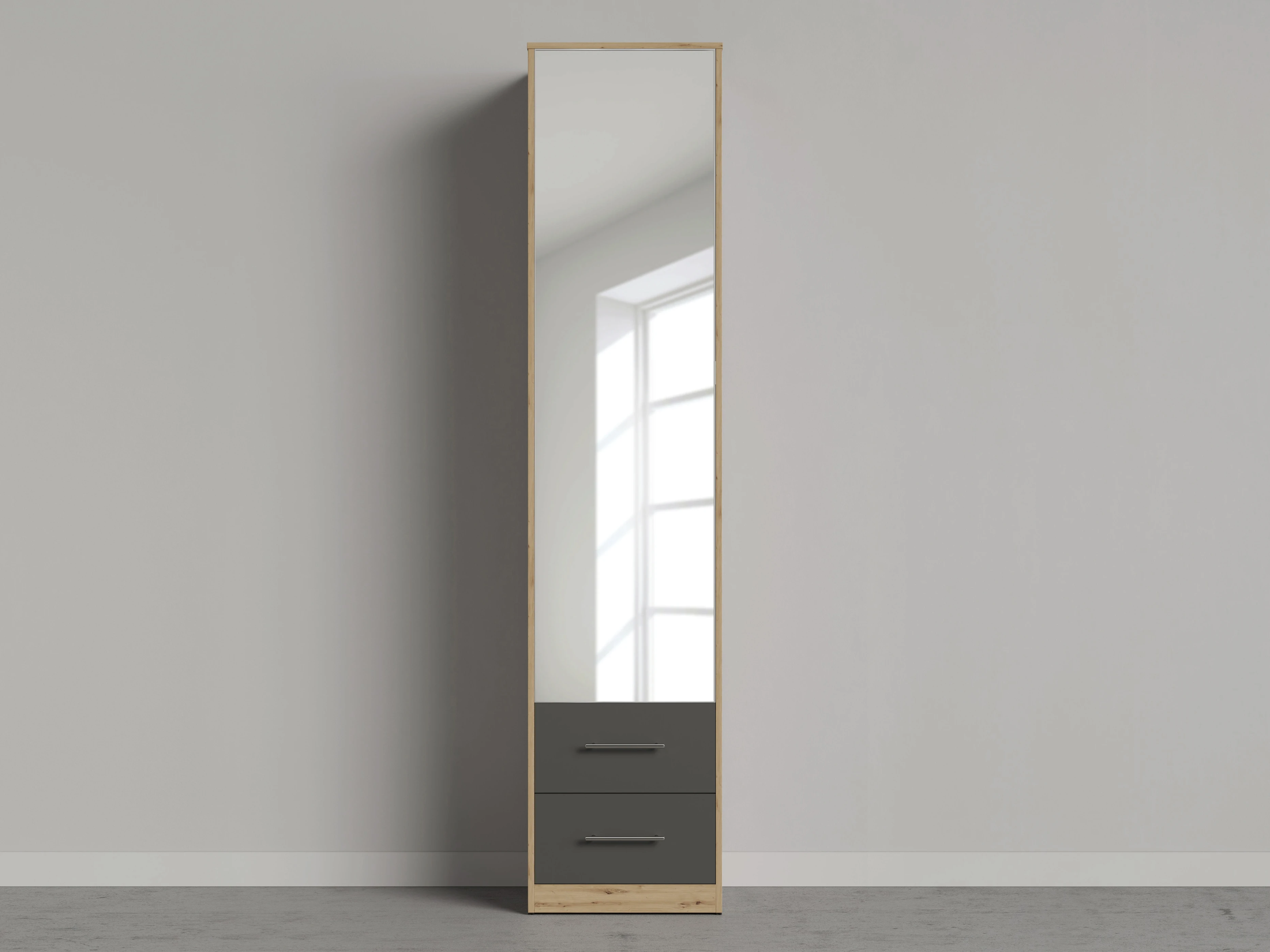 1 Cabinet 50cm with 1 door and 2 drawers Wild oak/Mirror/Antracite
