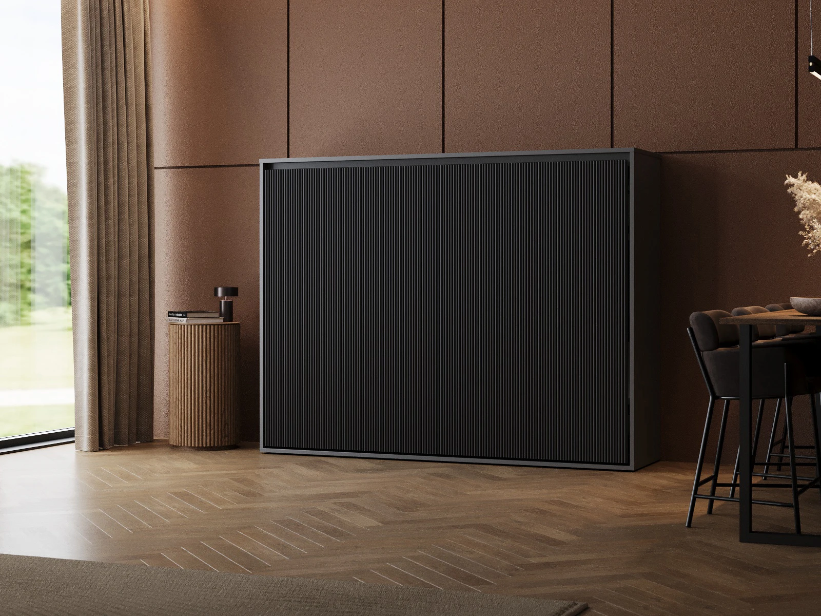 1 Murphy Bed 140x200 Horizontal (M2 55cm depth) Anthracite/Anthracite Waves