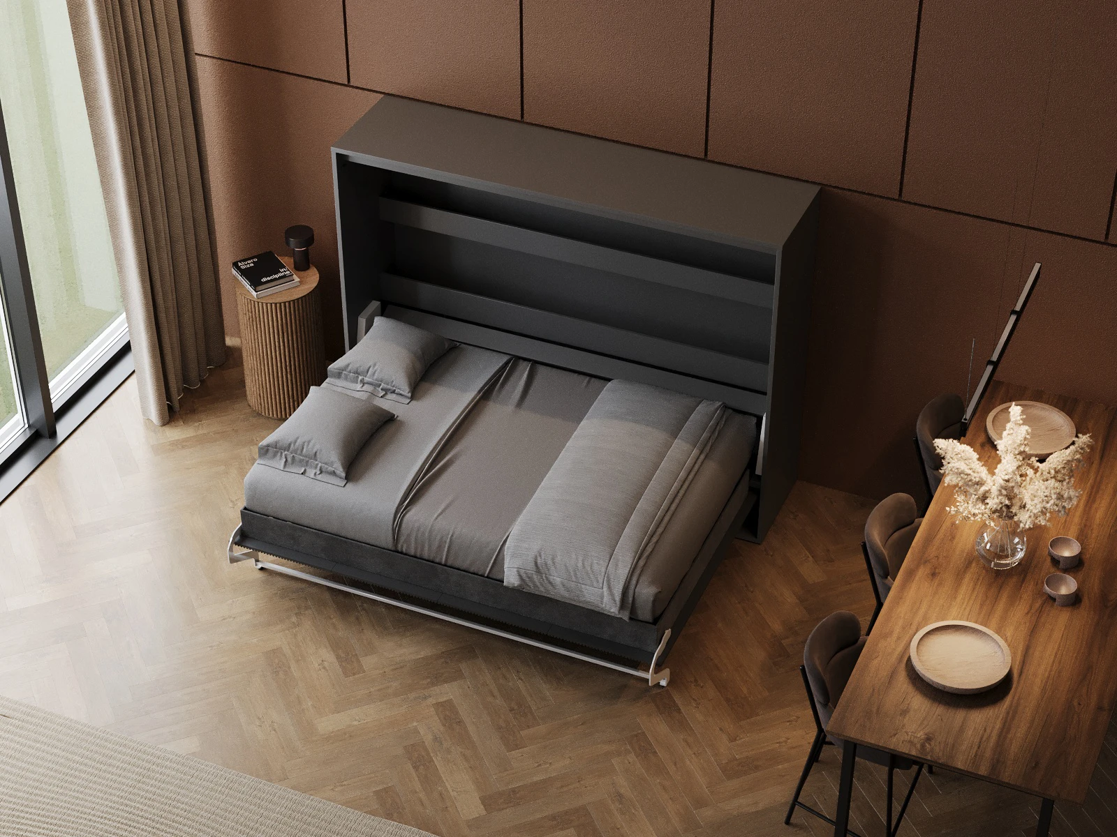 Murphy Bed 140x200 Horizontal (M2 55cm depth) Anthracite/Anthracite Waves picture 7