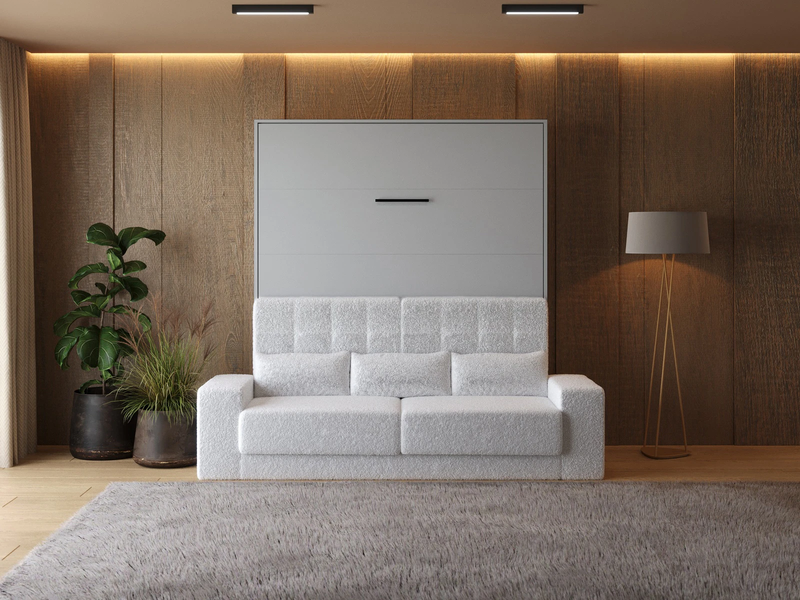Murphy Bed (M1) 180x200 Vertical Pearl Grey / Pearl Grey with Sofa White picture 3