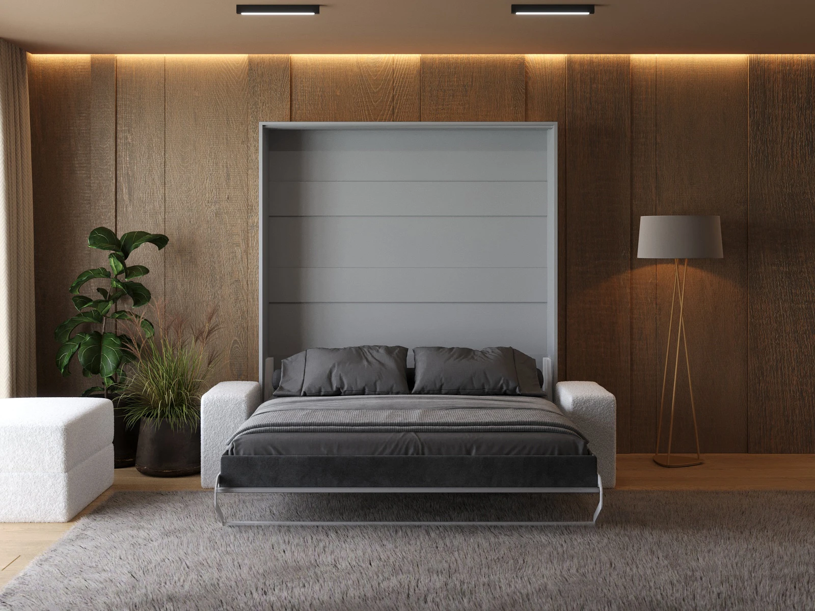 Murphy Bed (M1) 180x200 Vertical Pearl Grey / Pearl Grey with Sofa White picture 5