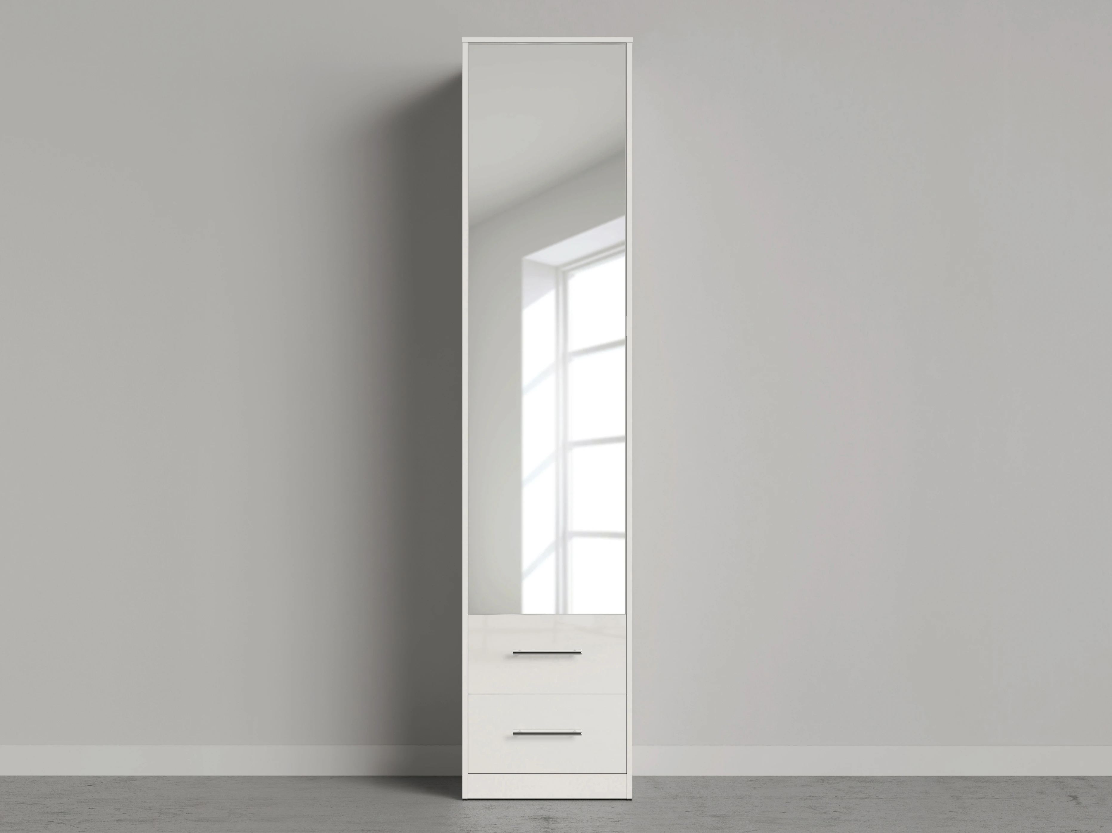 1 Closet 50x220 cm (Standard 45 cm depth) White / Mirror / White Gloss