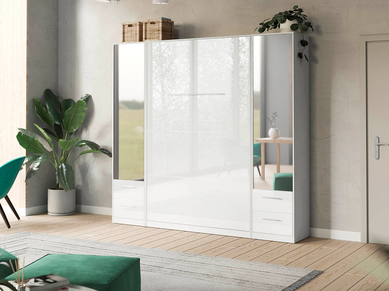 Closet 50x220 cm (Standard 45 cm depth) White / Mirror / White Gloss picture 9