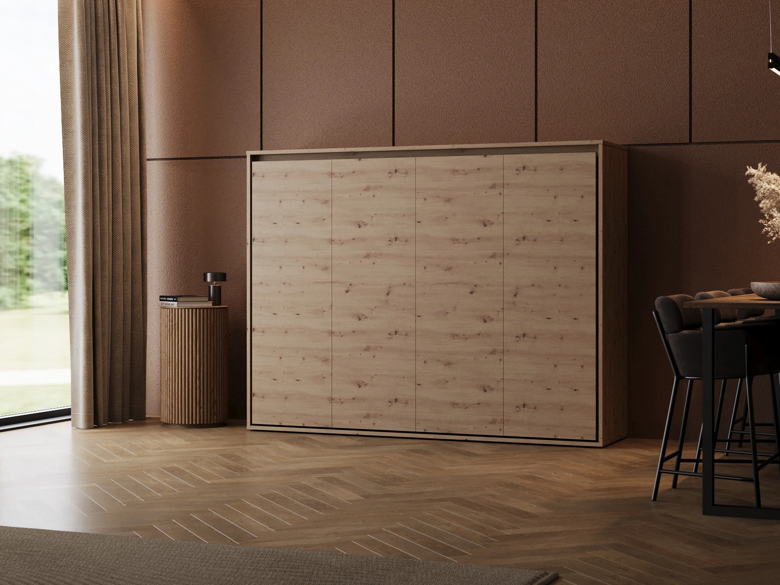 1 Murphy Bed 140x200 Horizontal (M2 55cm depth) Wild Oak