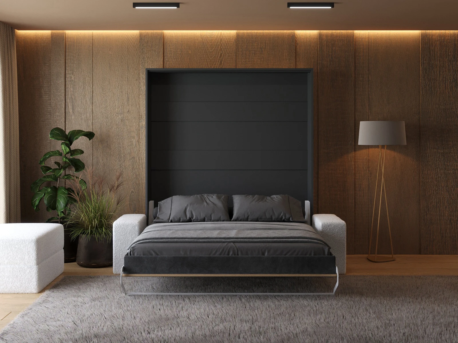 Murphy Bed (M1) 180x200 Vertical Anthracite / Kaiser Oak with Sofa White picture 5