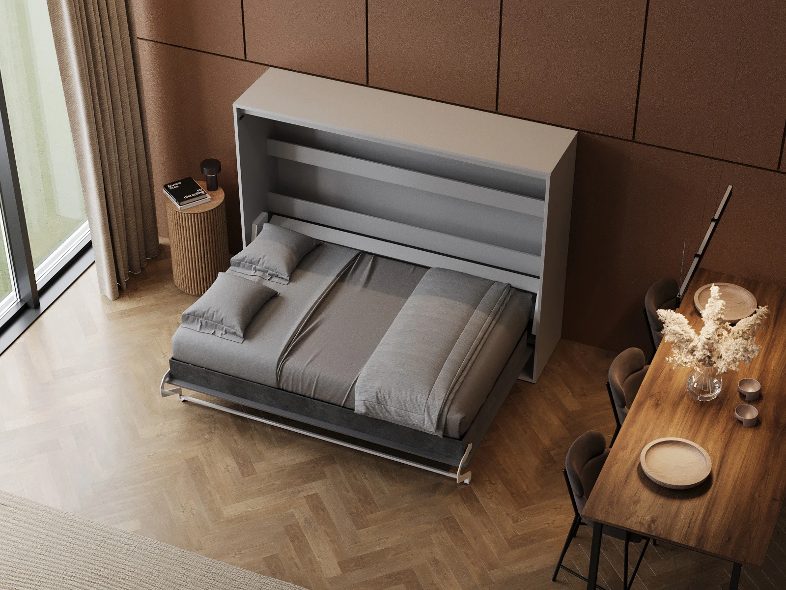 Murphy Bed 140x200 Horizontal (M2 55 cm depth) Pearl Grey/Anthracite
 picture 7