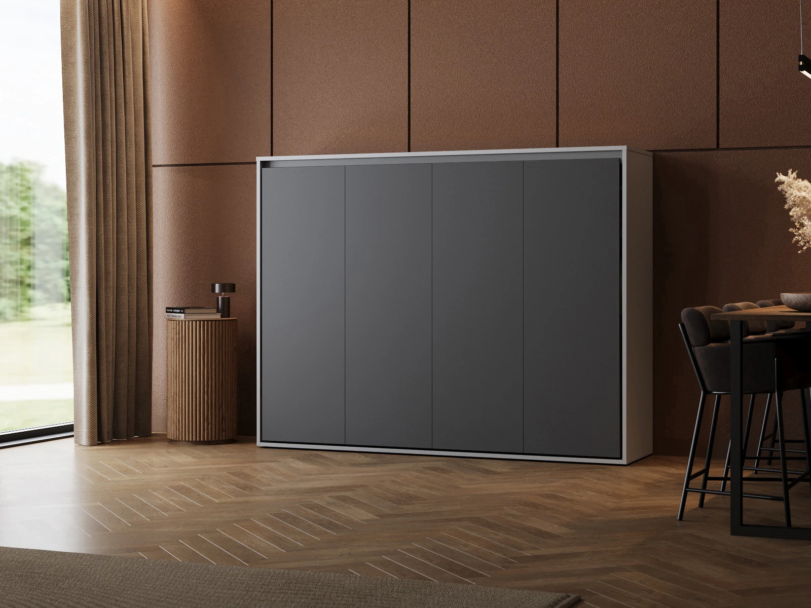 Murphy Bed 140x200 Horizontal (M2 55 cm depth) Pearl Grey/Anthracite
 picture 1