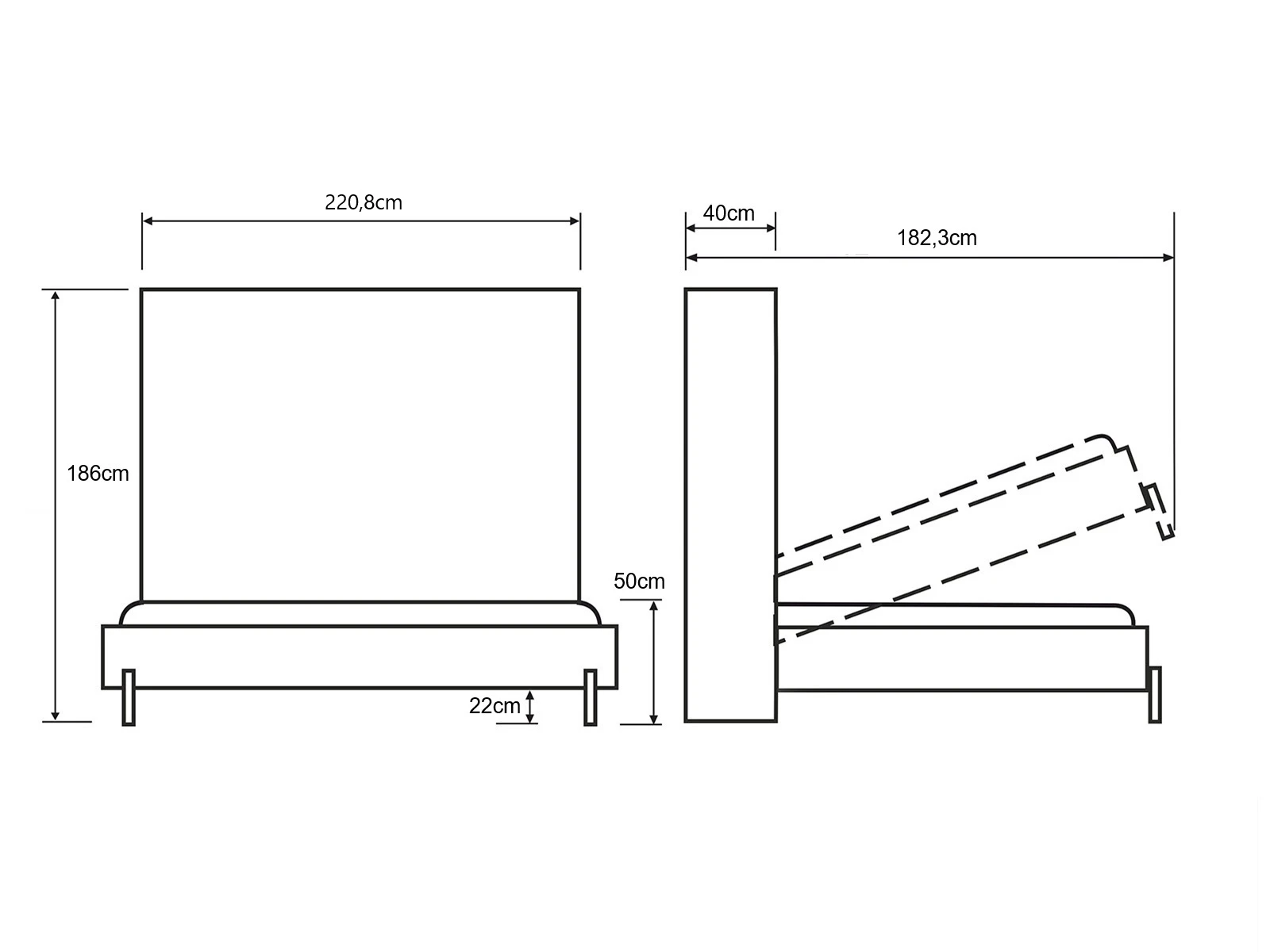 Murphy Bed 160x200 Horizontal (Classic 40 cm depth) White picture 10