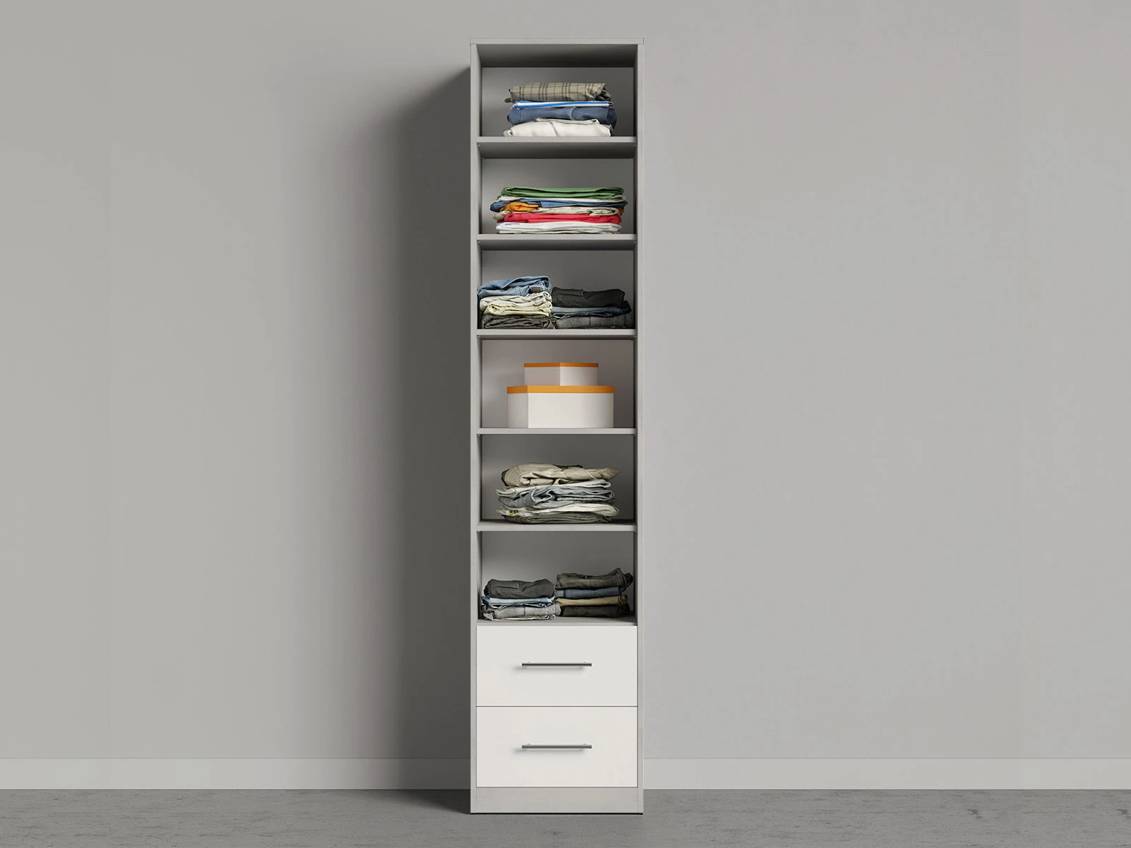 2 Cabinet 50cm with 1 door 2 drawers Concrete/Mirror /White