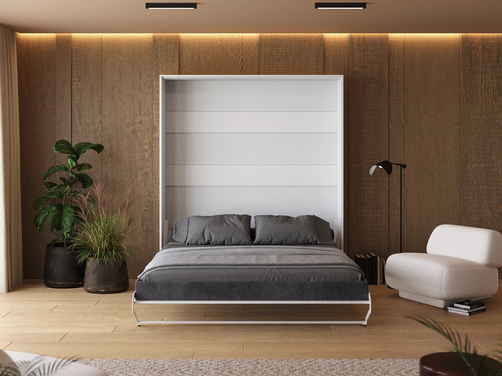 Murphy Bed 160x200 Vertical (M1) White / Mirror picture 4