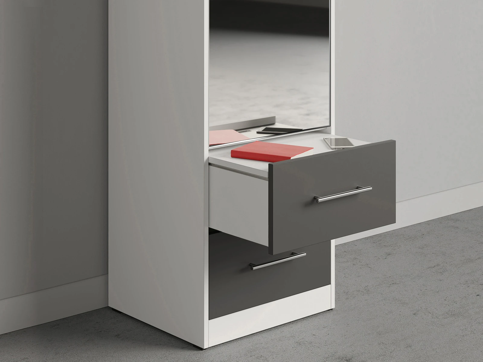 Murphy Bed SET 140x200cm Vertical + 2x Cabinets 50cm White/Anthracite with Mirror picture 4