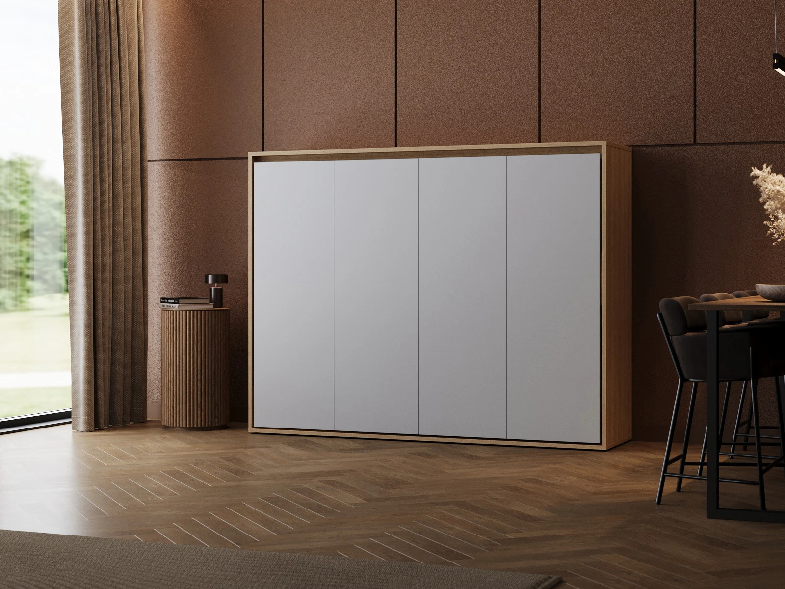 1 Murphy Bed 140x200 Horizontal (M2 55cm depth) Kaiserberg Oak/Pearl Grey