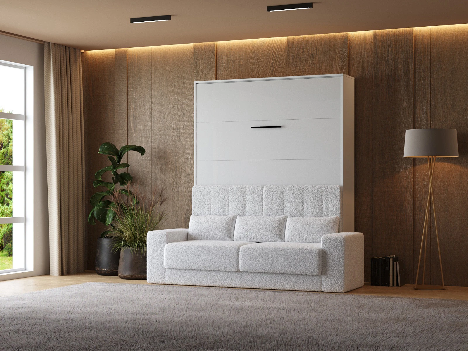 1 Murphy Bed with Sofa White (M1) 160x200 Vertical White / White Gloss