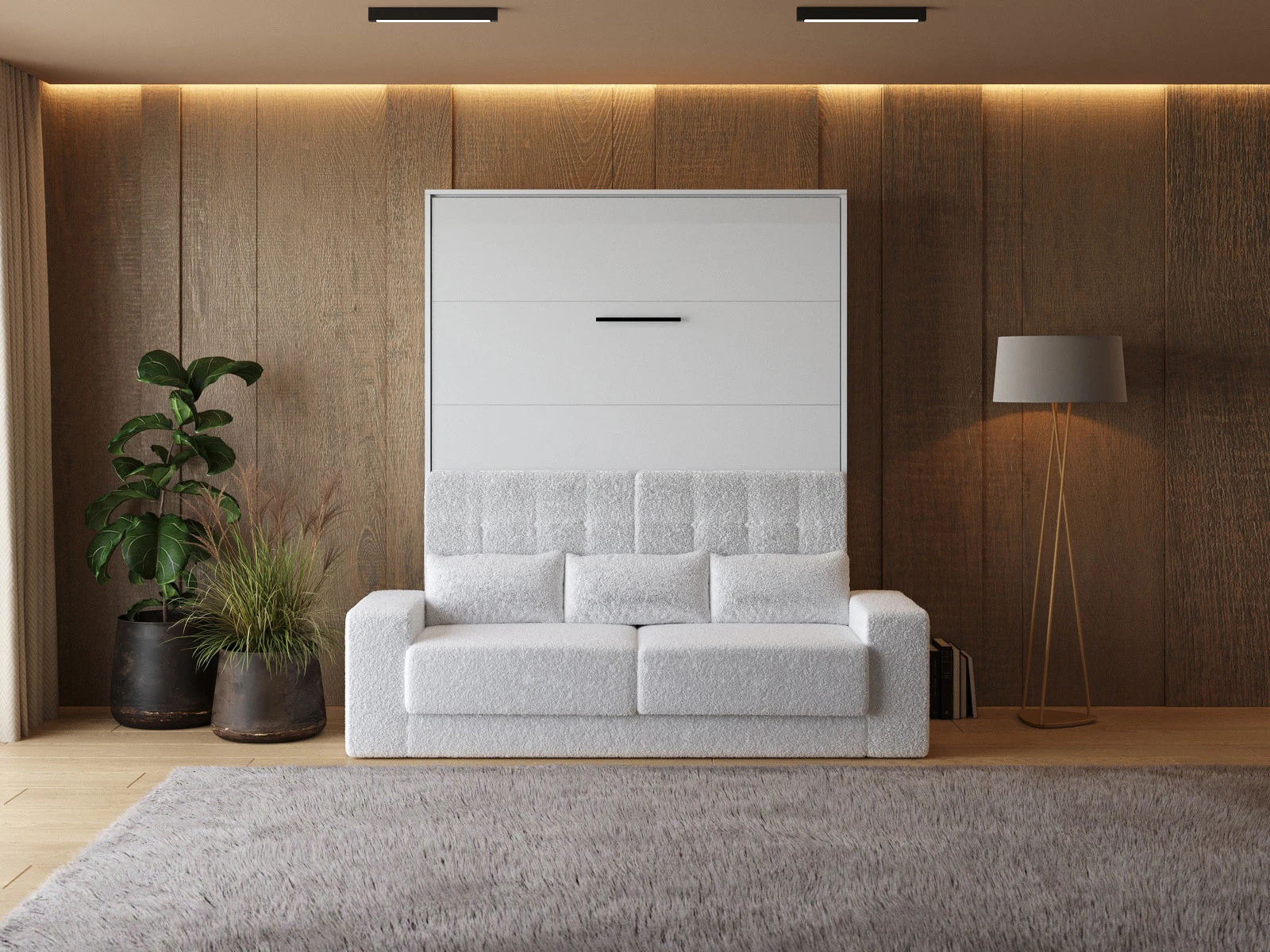 Murphy Bed with Sofa White (M1) 160x200 Vertical White / White Gloss picture 3