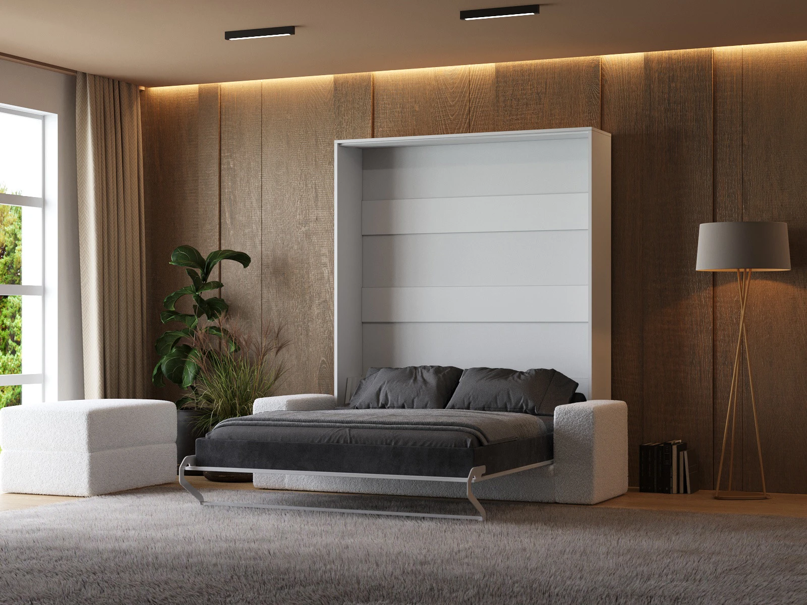 2 Murphy Bed with Sofa White (M1) 160x200 Vertical White / White Gloss