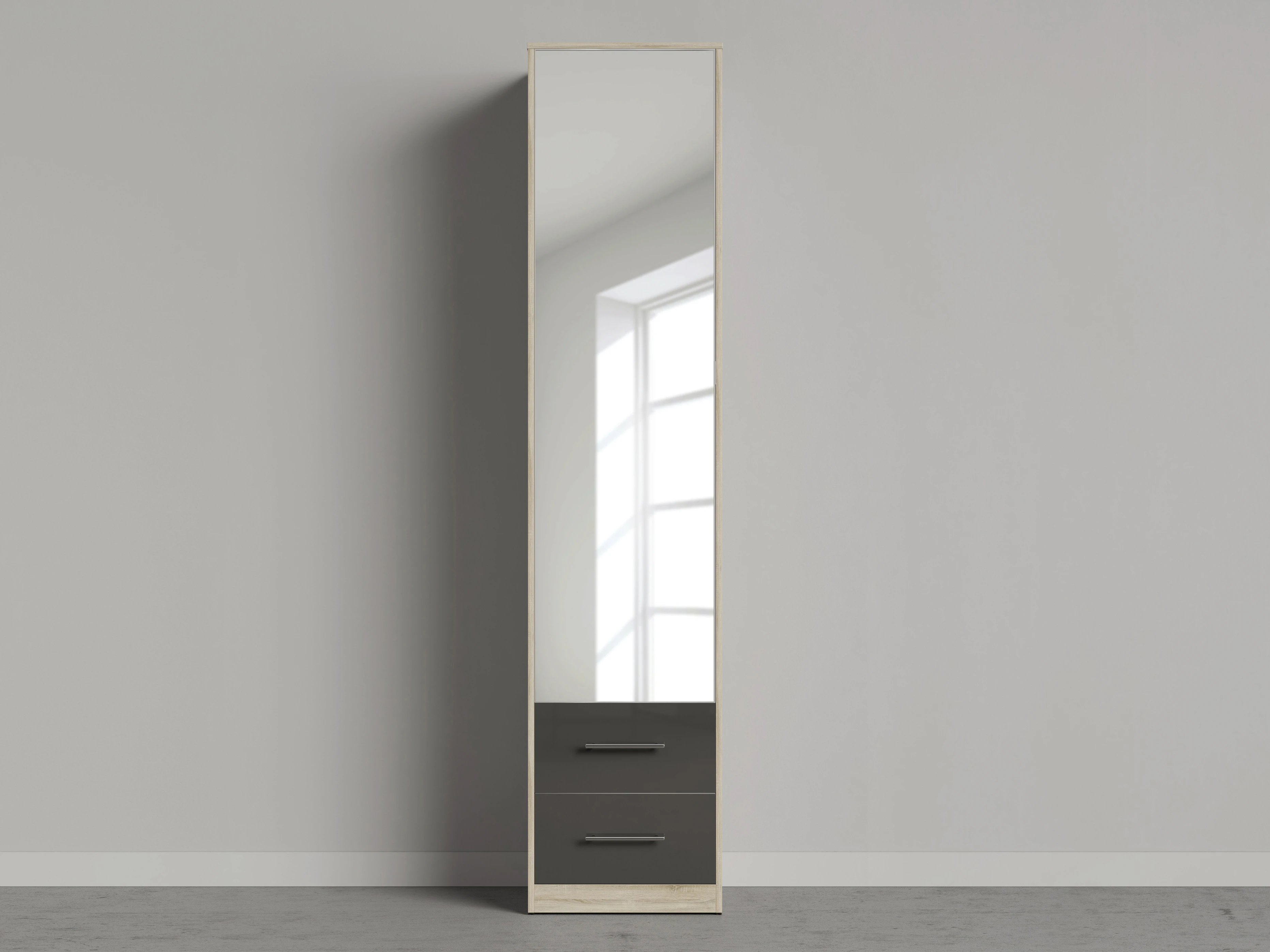 1 Cabinet 50cm with 1 door and 2 drawers Oak Sonoma/Mirror /Anthracite Gloss