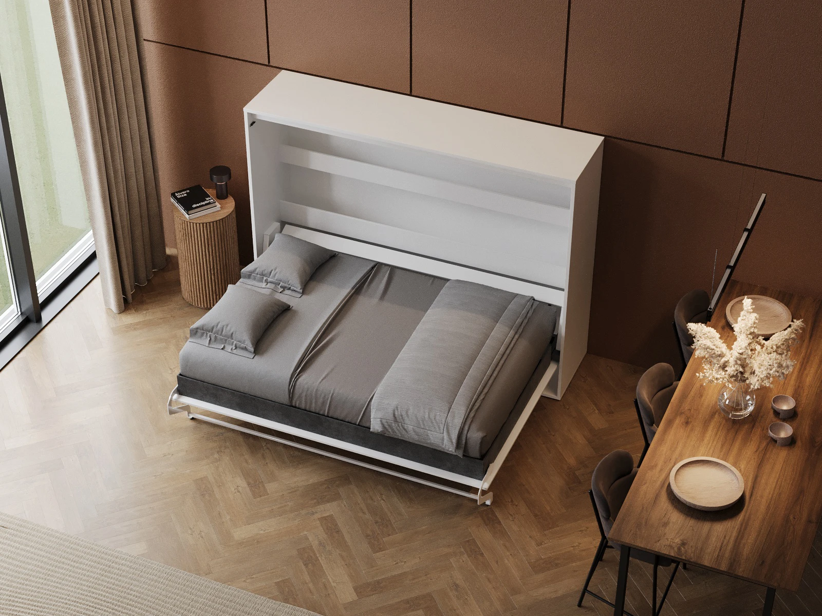 Murphy Bed 160x200 Horizontal (M2 55cm depth) White  picture 7