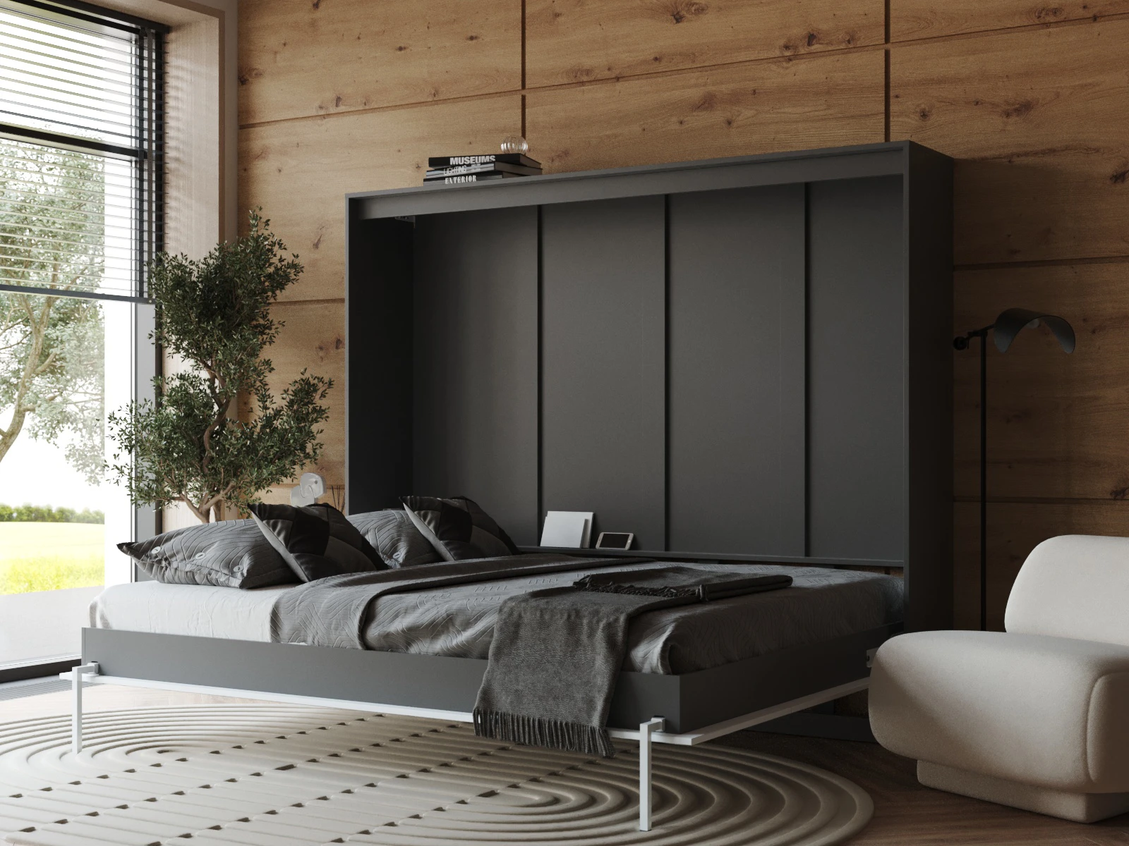 Murphy Bed 160x200 Horizontal (Classic 40 cm depth) Anthracite / Mirror picture 2