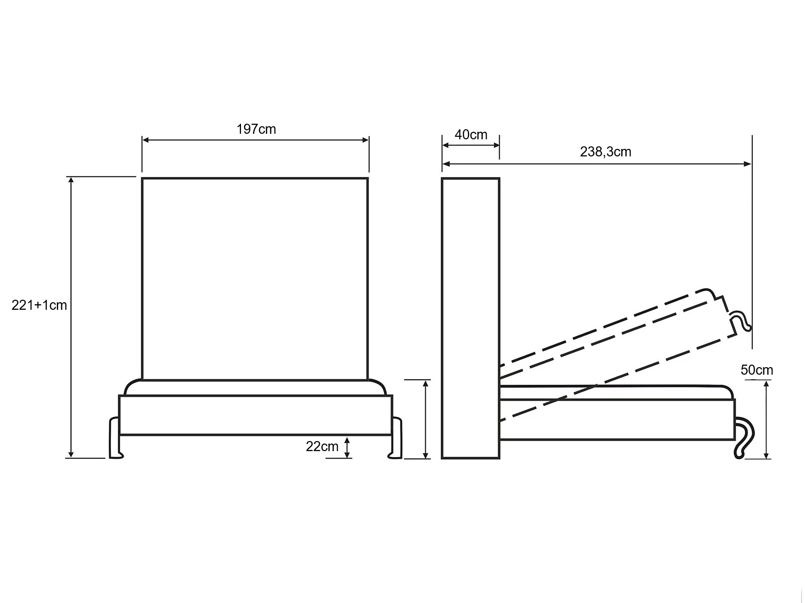 Murphy Bed 180x200 Vertical (M1 40cm depth) White / Kaiser Oak with Upholstered frame picture 15