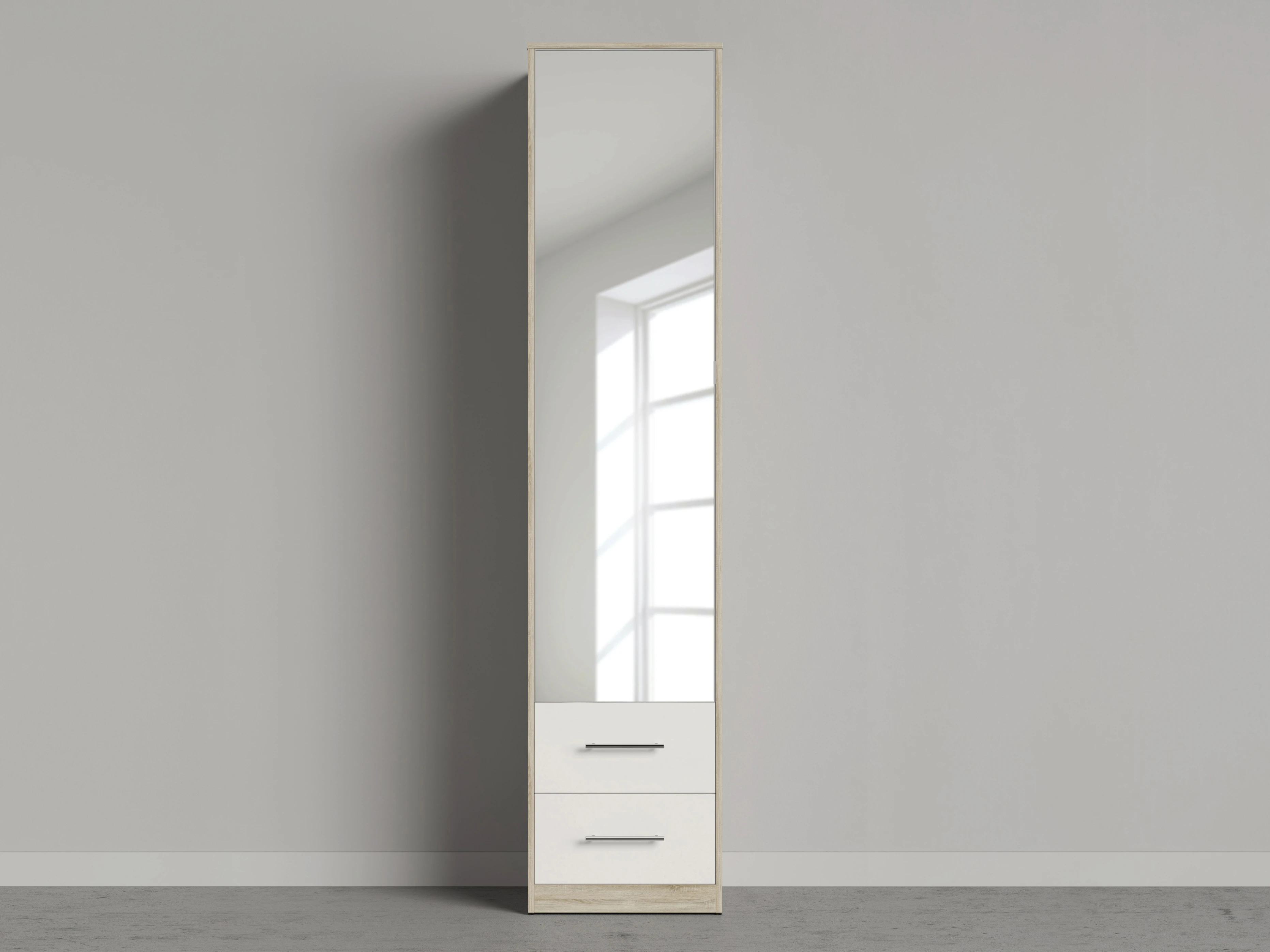 1 Closet 50x200 cm (Standard 45 cm depth) Wild Oak / Mirror / White