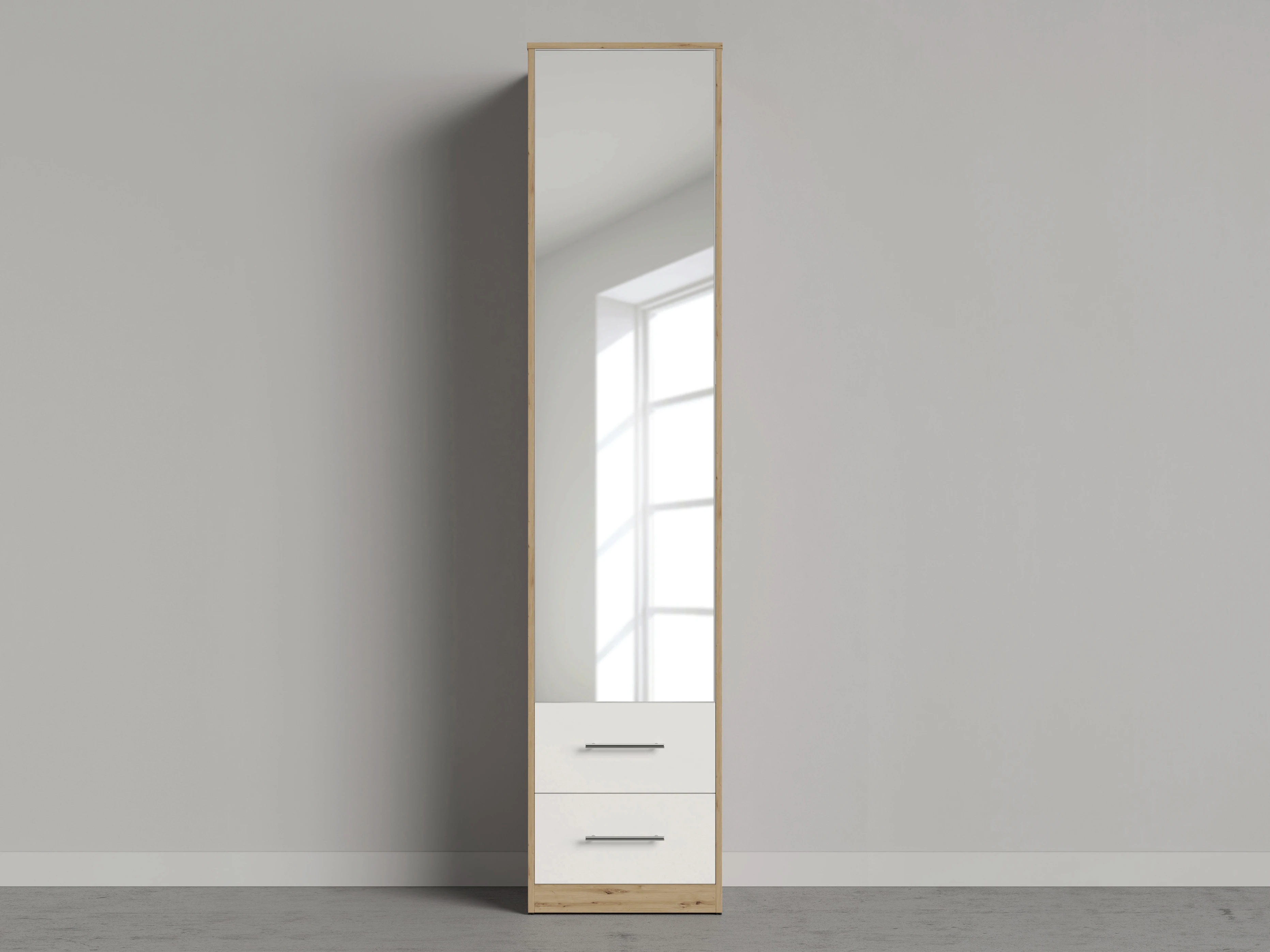 1 Cabinet 50cm with 1 door 2 drawers Wild Oak/ Mirror/ White