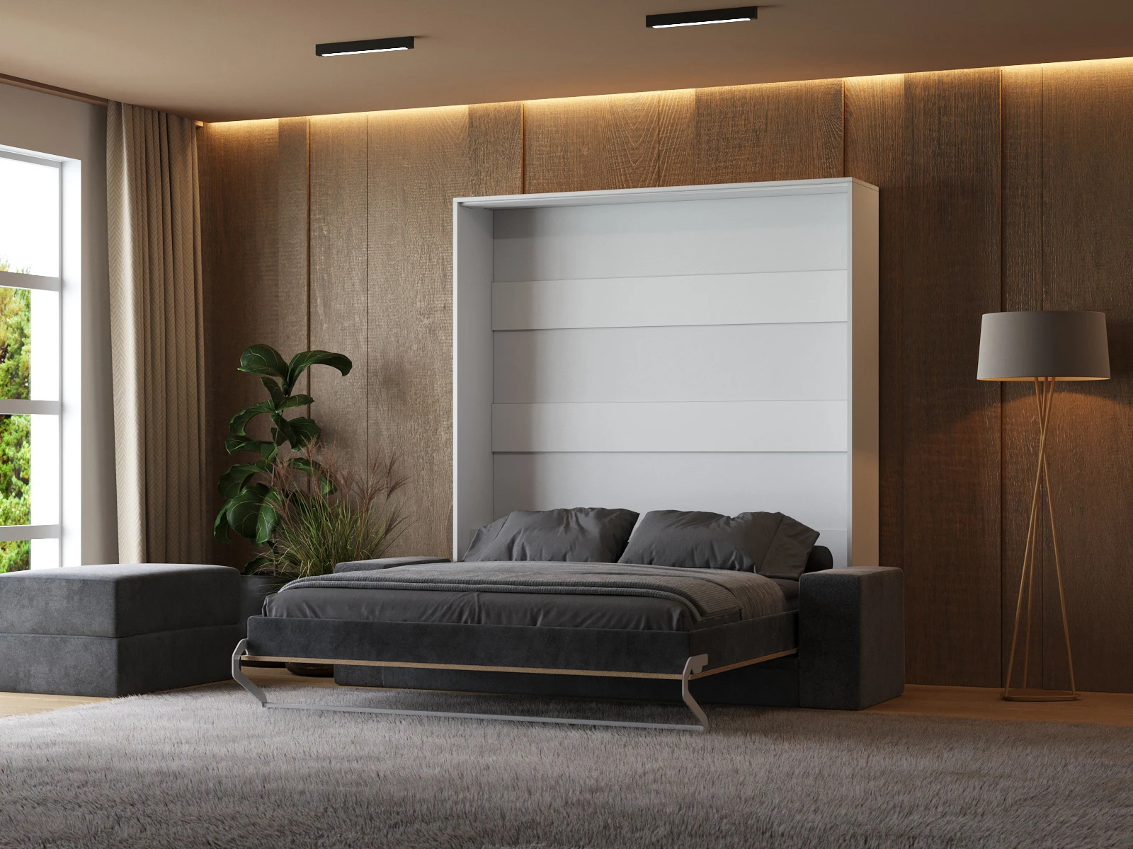 2 Murphy Bed with Sofa Anthracite (M1) 180x200 Vertical White / Kaiser Oak 