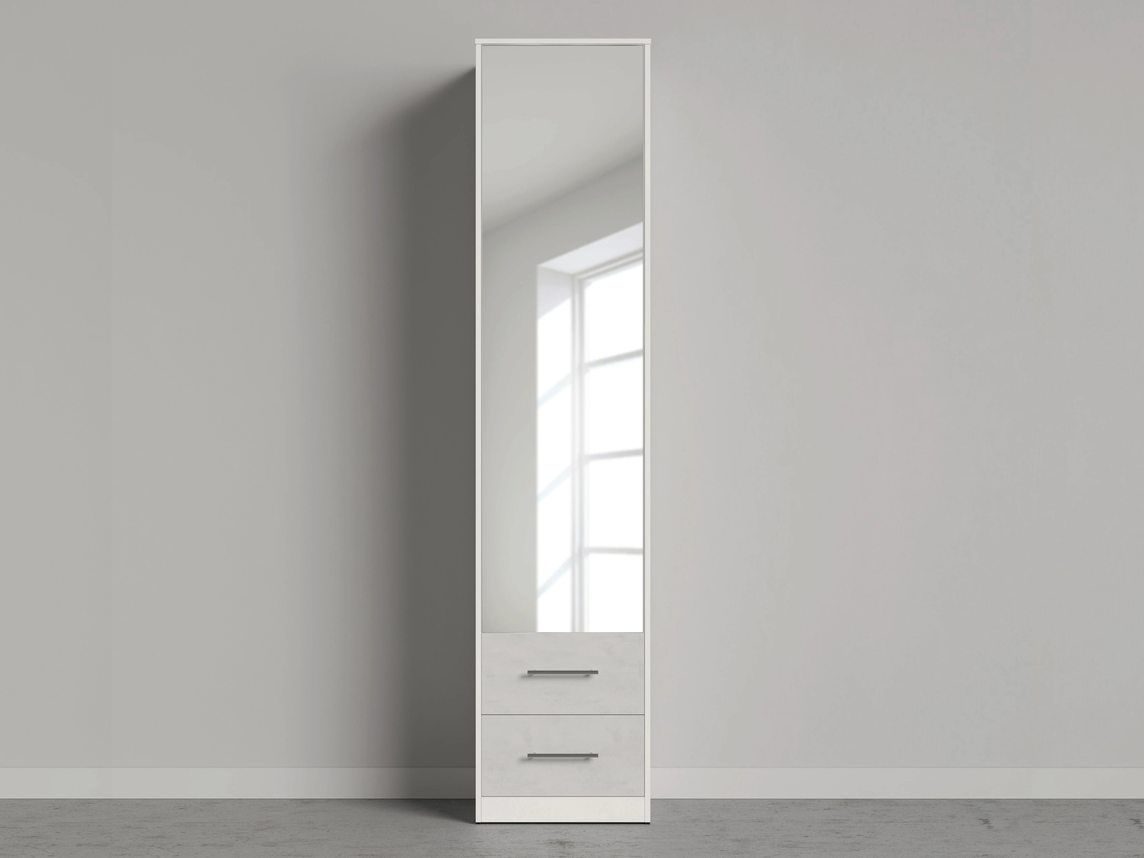 1 Closet 50x220 cm (Standard 45 cm depth) White / Mirror / Concrete