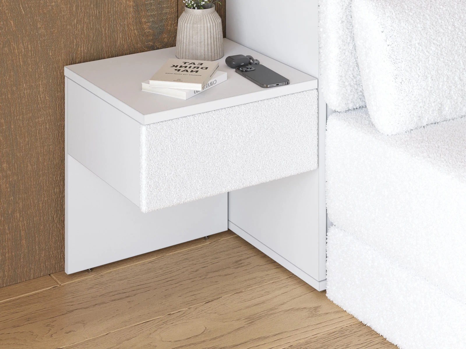 Bedside table (40cm depth) White / White Stoff picture 4