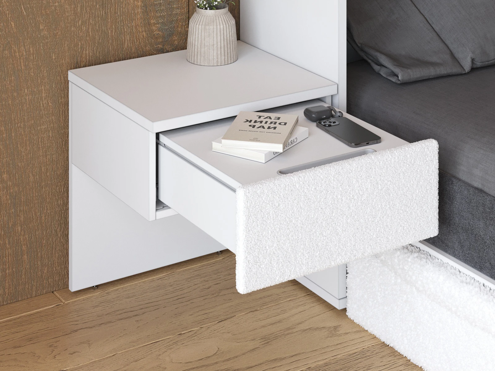 Bedside table (40cm depth) White / White Stoff picture 6